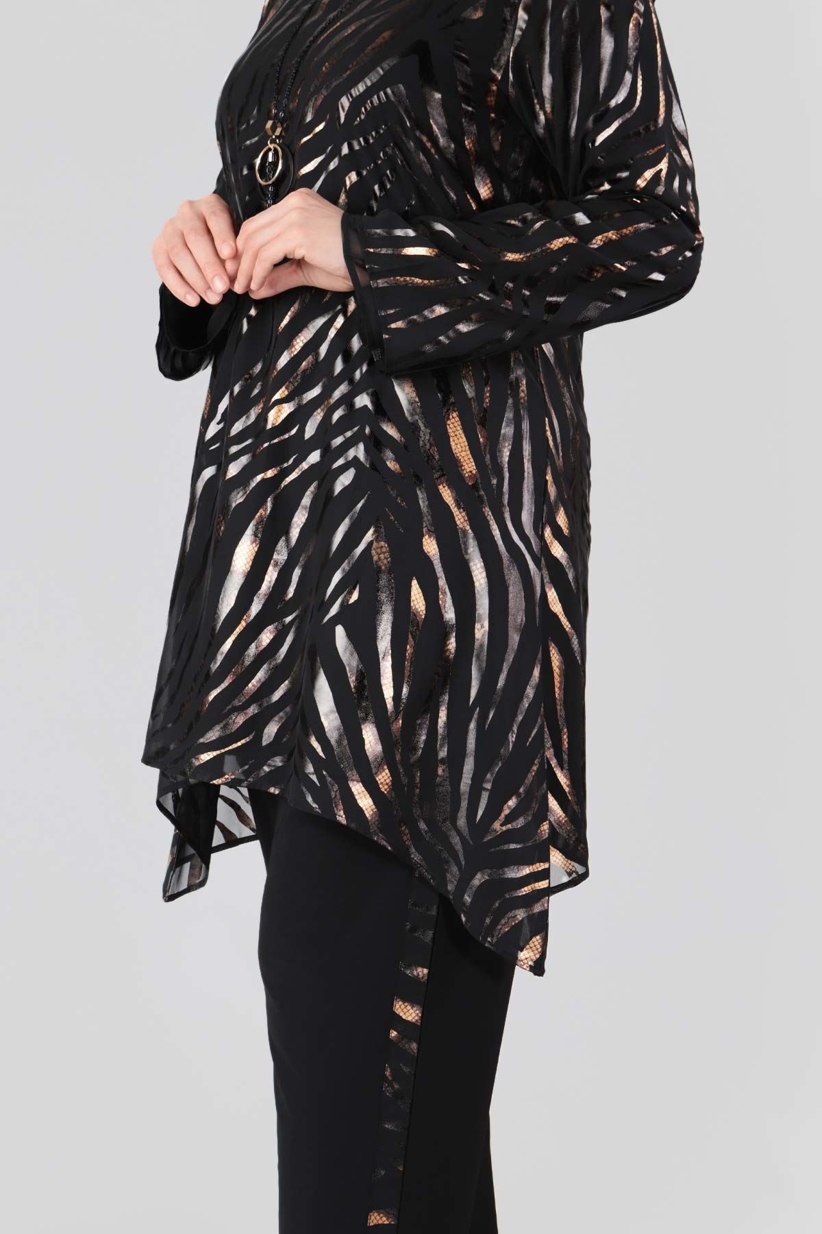 60006-E Büyük Beden Tesettür Abiye Takım Gold 