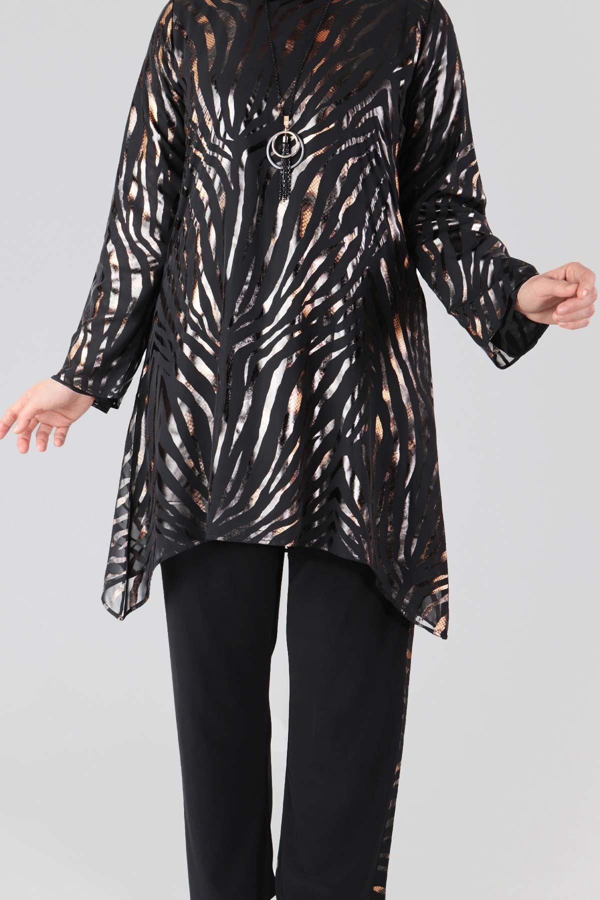 60006-E Büyük Beden Tesettür Abiye Takım Gold 