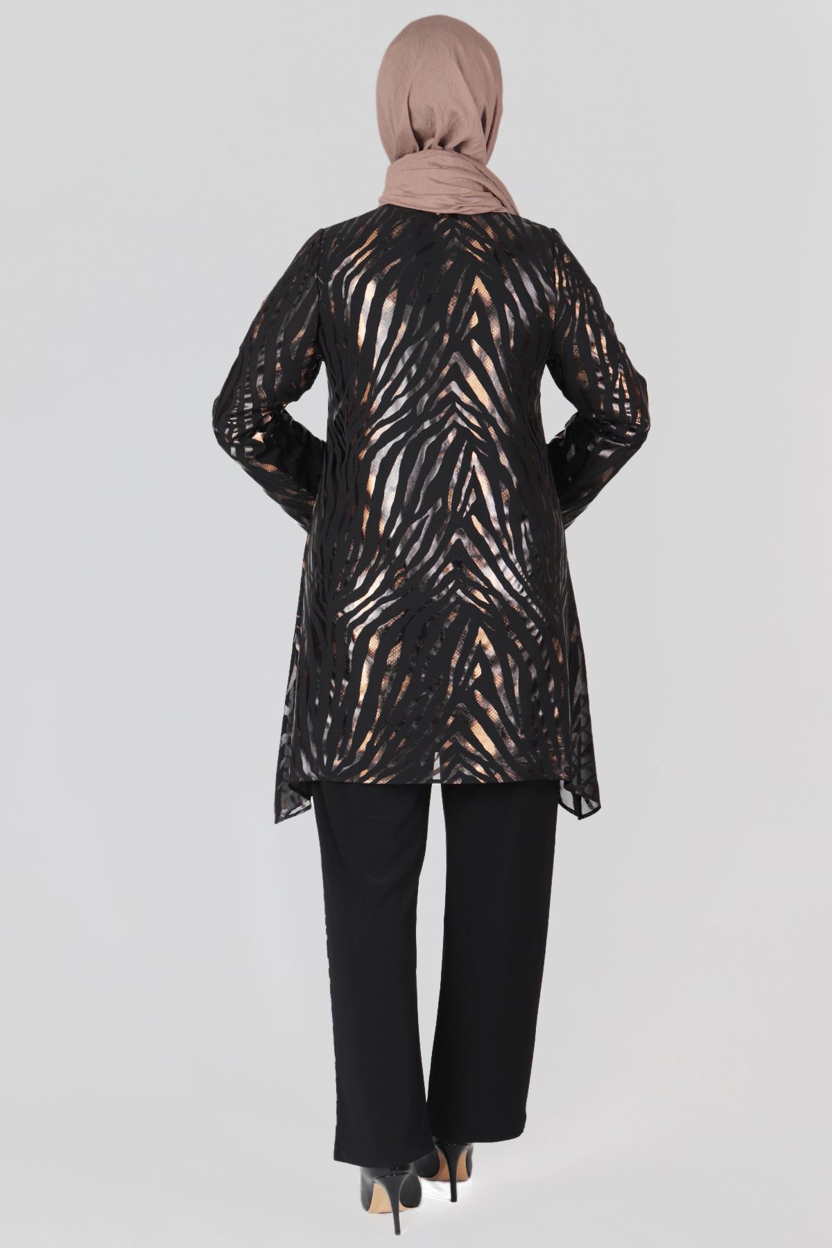 60006-E Büyük Beden Tesettür Abiye Takım Gold 