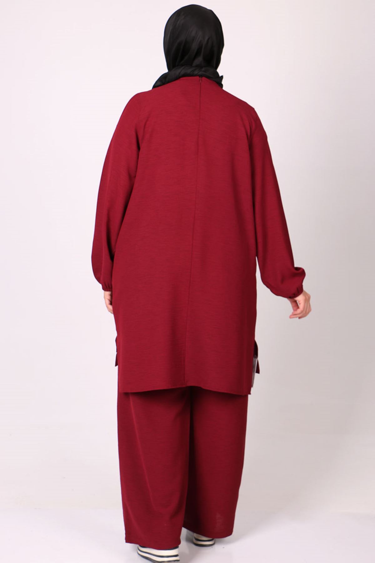 27030-E Büyük Beden Moskino Pantolonlu Takım-Bordo 