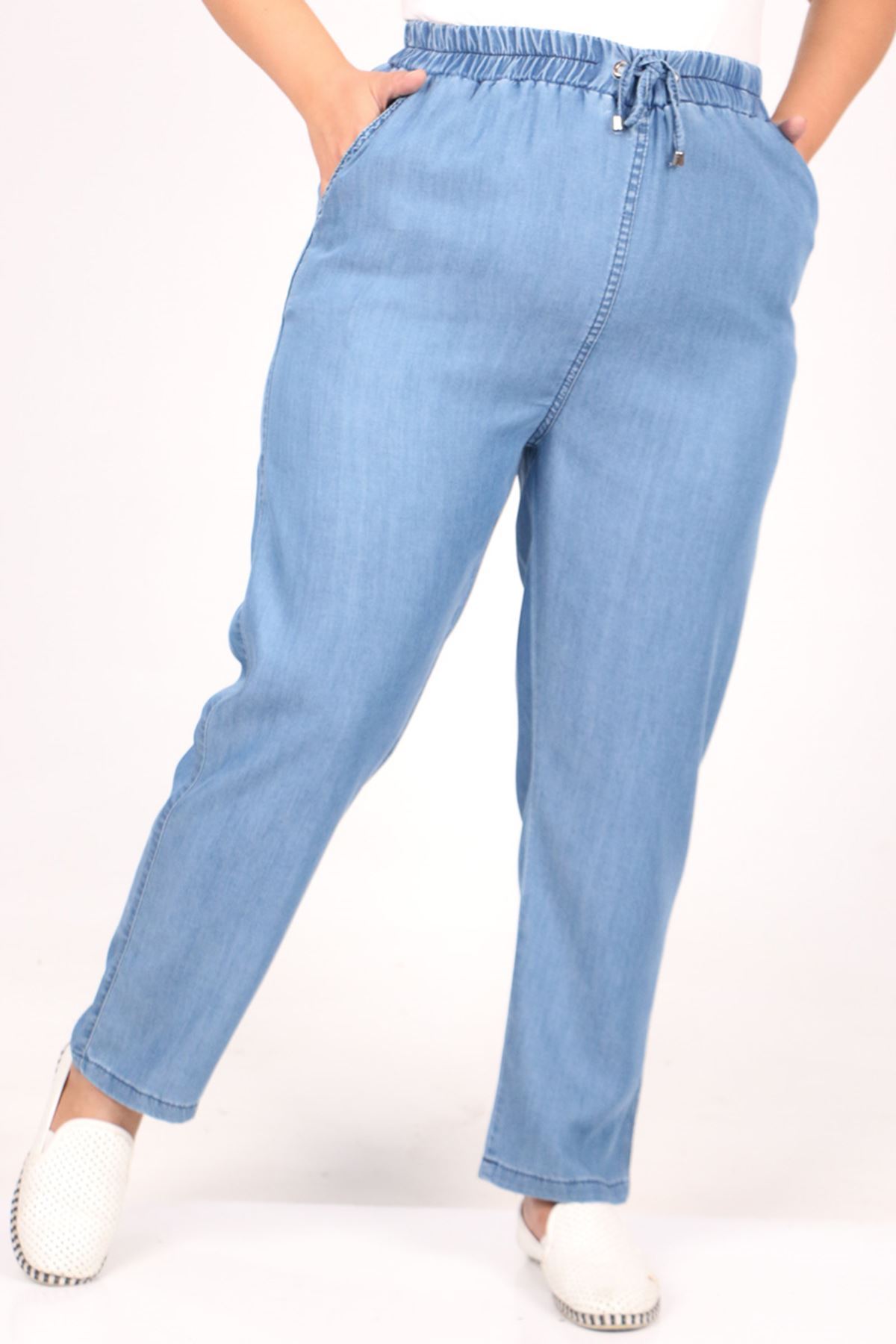 29001-2 Büyük Beden Dar Paça Kot Pantolon-Mavi