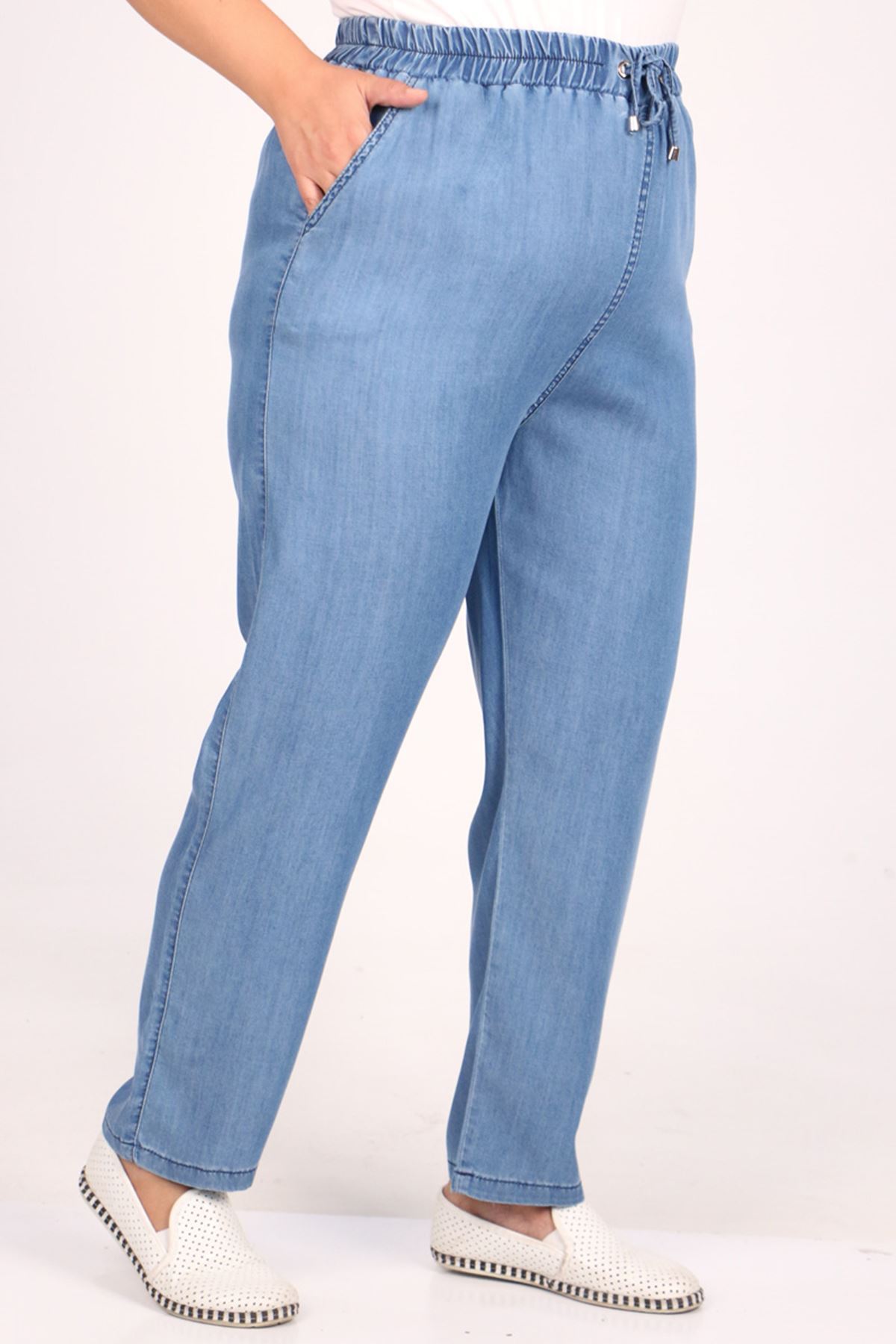 29001-2 Büyük Beden Dar Paça Kot Pantolon-Mavi