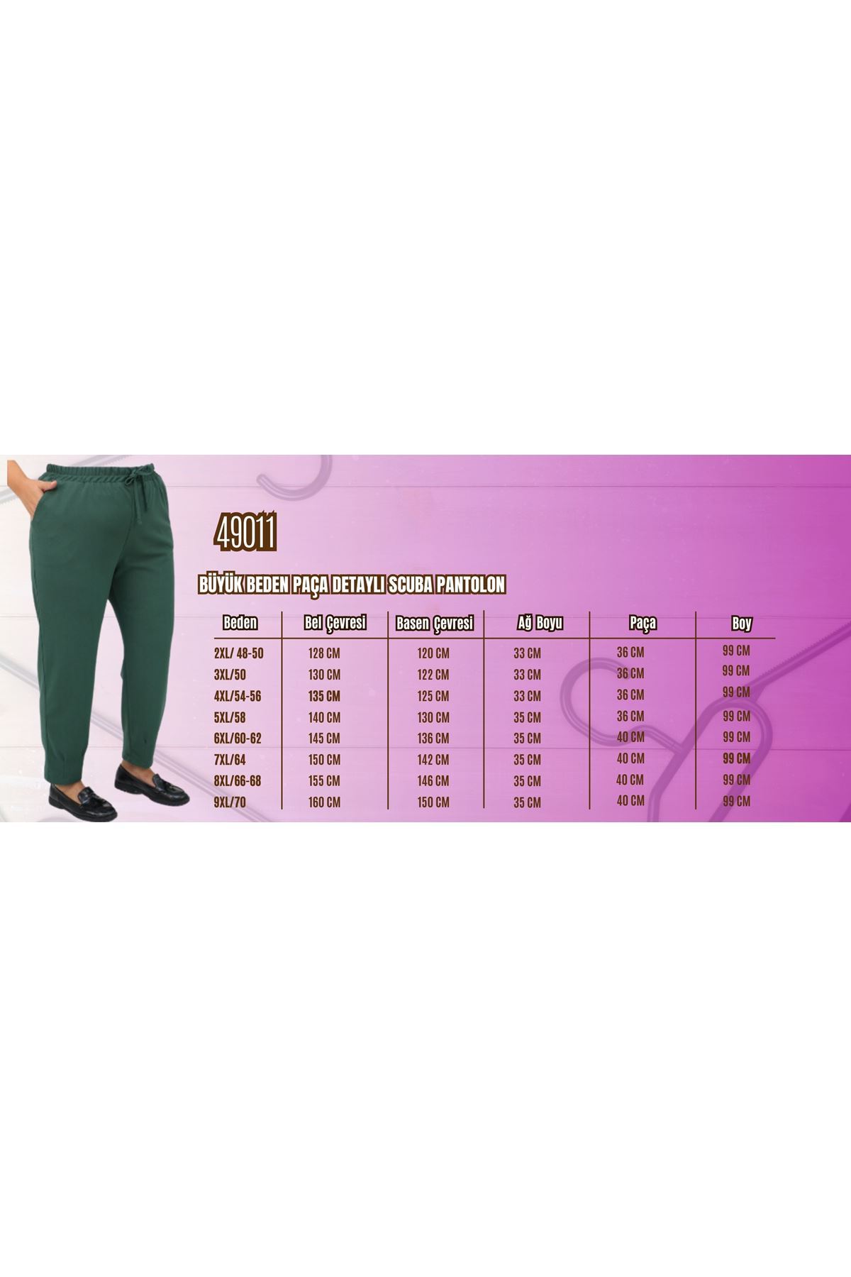 49011-E Büyük Beden Paça Detaylı Scuba Pantolon - Siyah