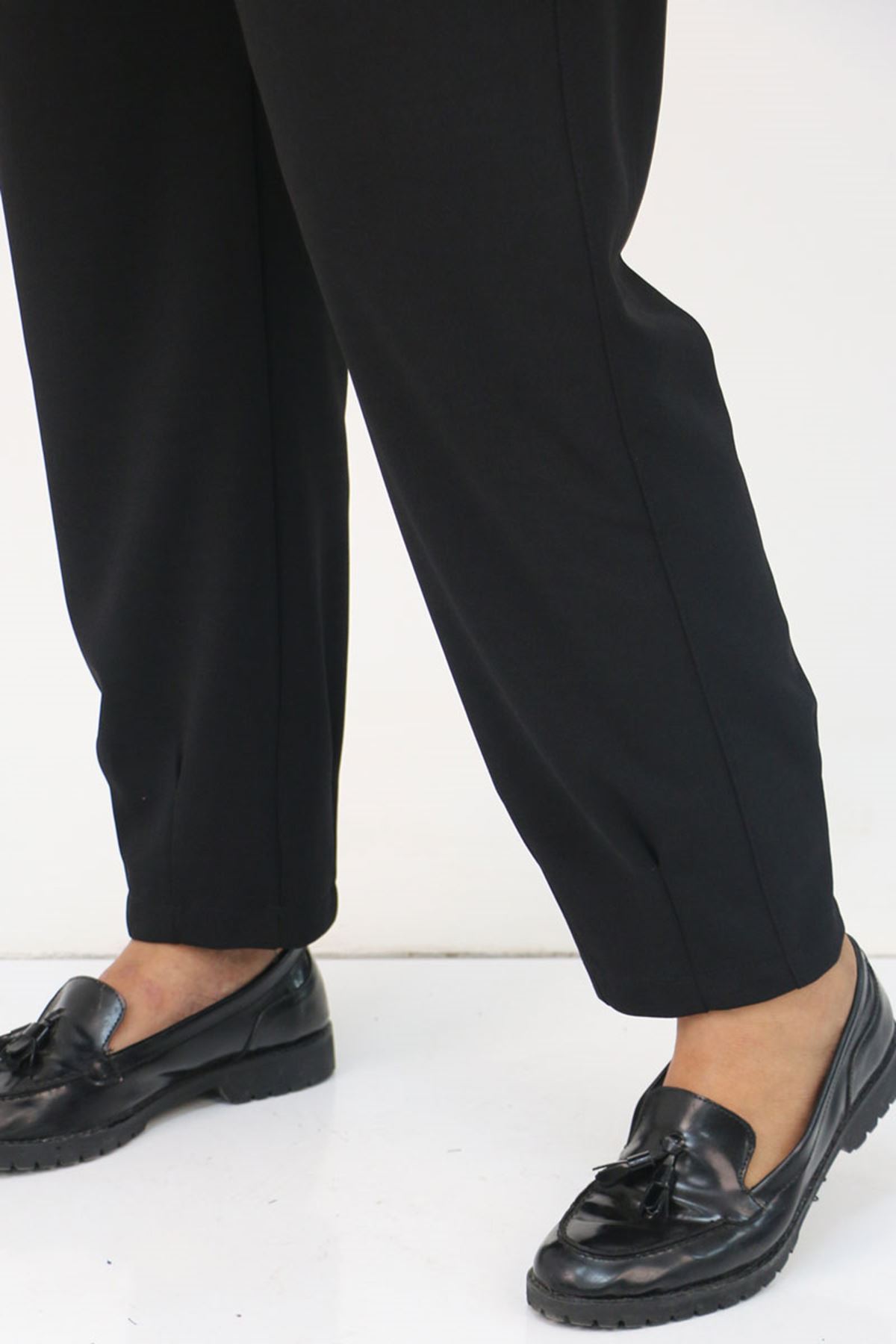 49011-E Büyük Beden Paça Detaylı Scuba Pantolon - Siyah