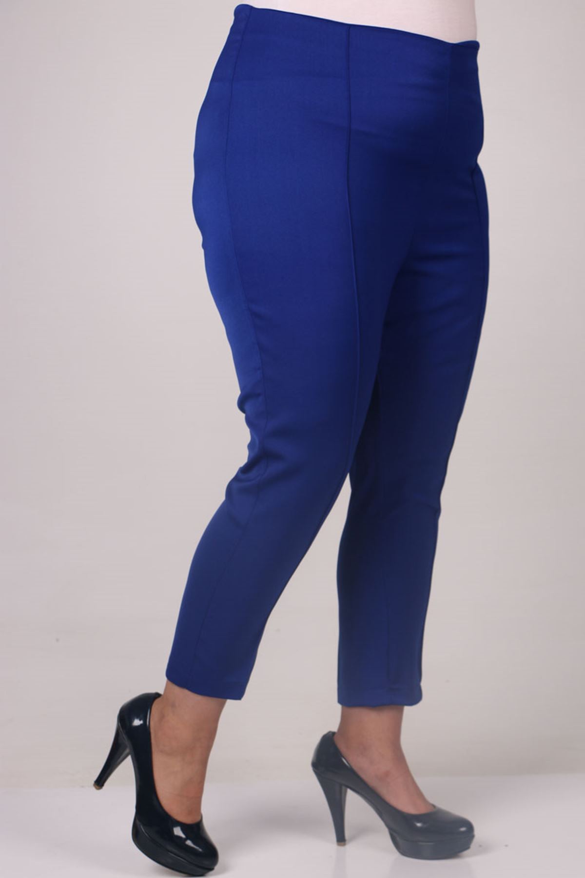 F-29029 Büyük Beden Yandan Fermuarlı Dar Paça Pantolon-Saks