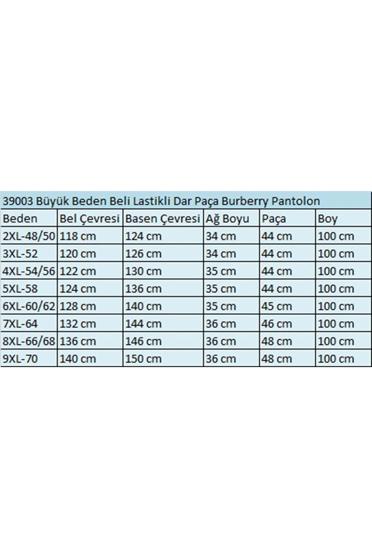 F-39003 Büyük Beden Beli Lastikli Dar Paça Burberry Pantolon-Yağ Yeşili