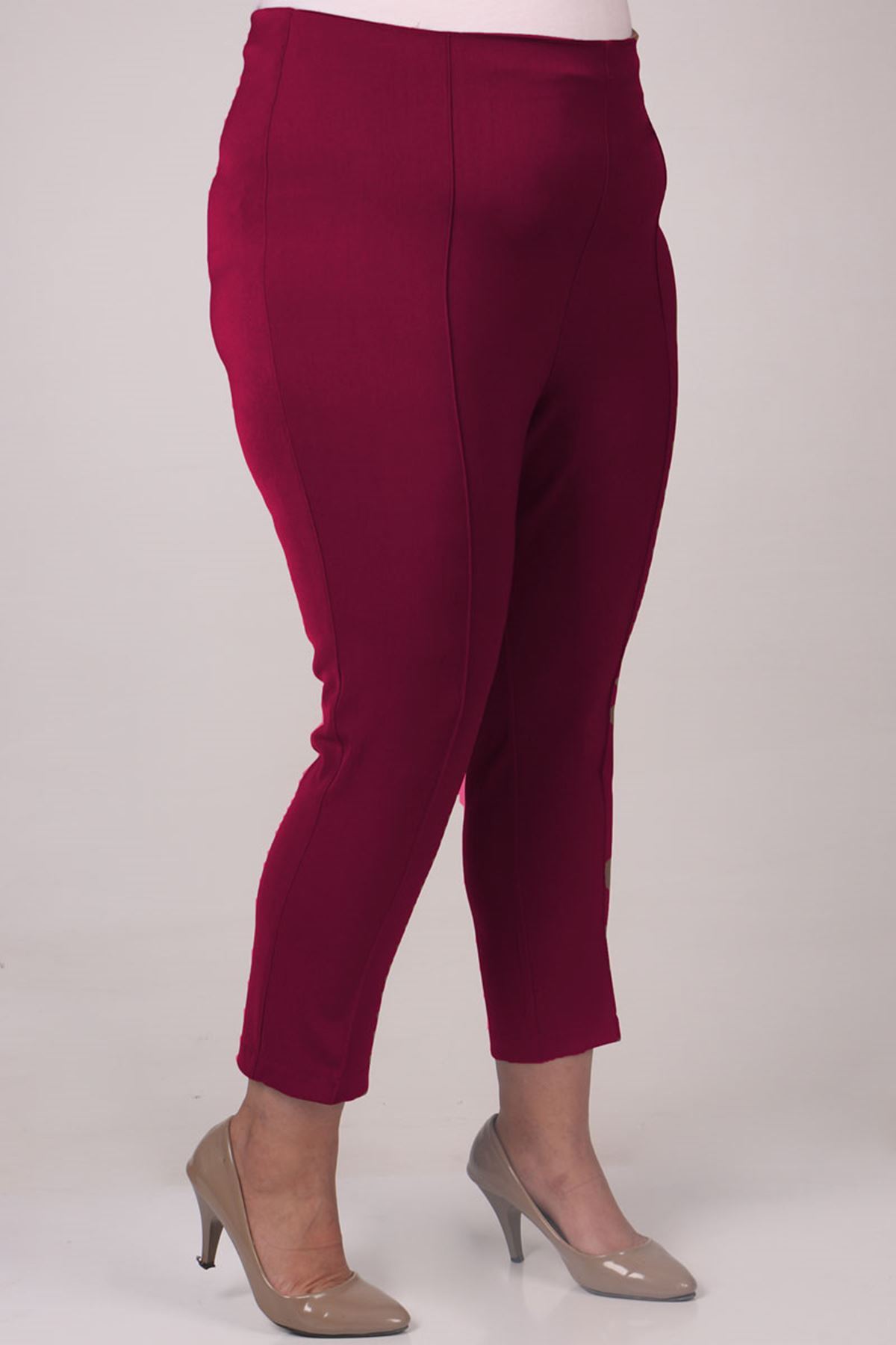 F-29029 Büyük Beden Yandan Fermuarlı Dar Paça Pantolon-Mürdüm