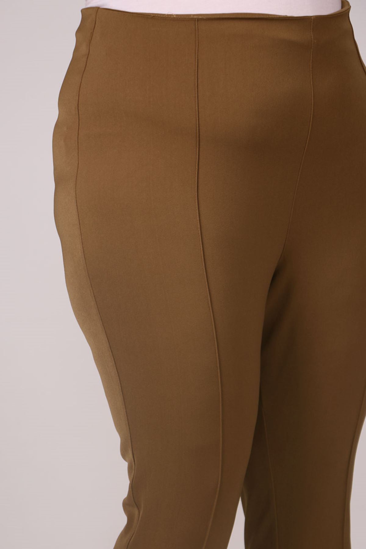 F-29029 Büyük Beden Yandan Fermuarlı Dar Paça Pantolon-Kahve