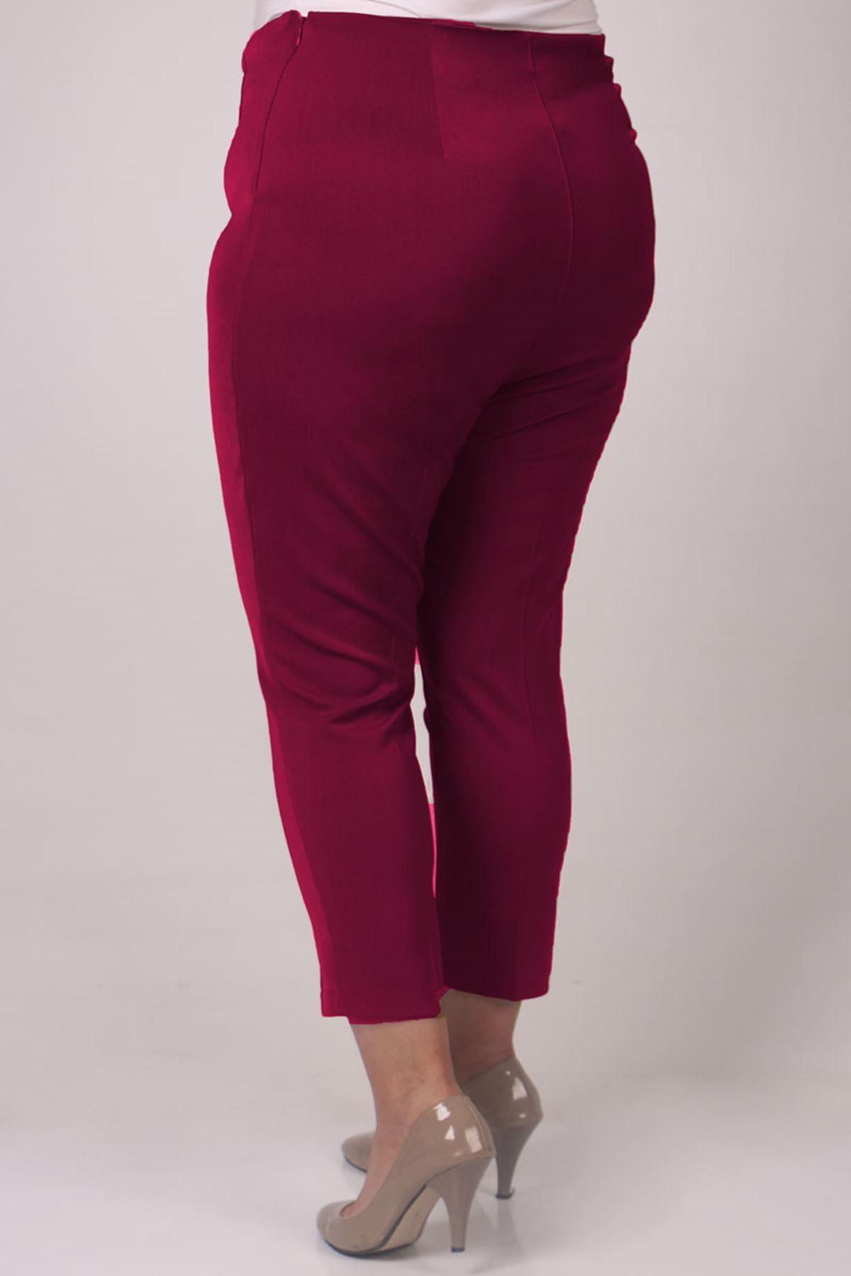 F-29029 Büyük Beden Yandan Fermuarlı Dar Paça Pantolon-Mürdüm