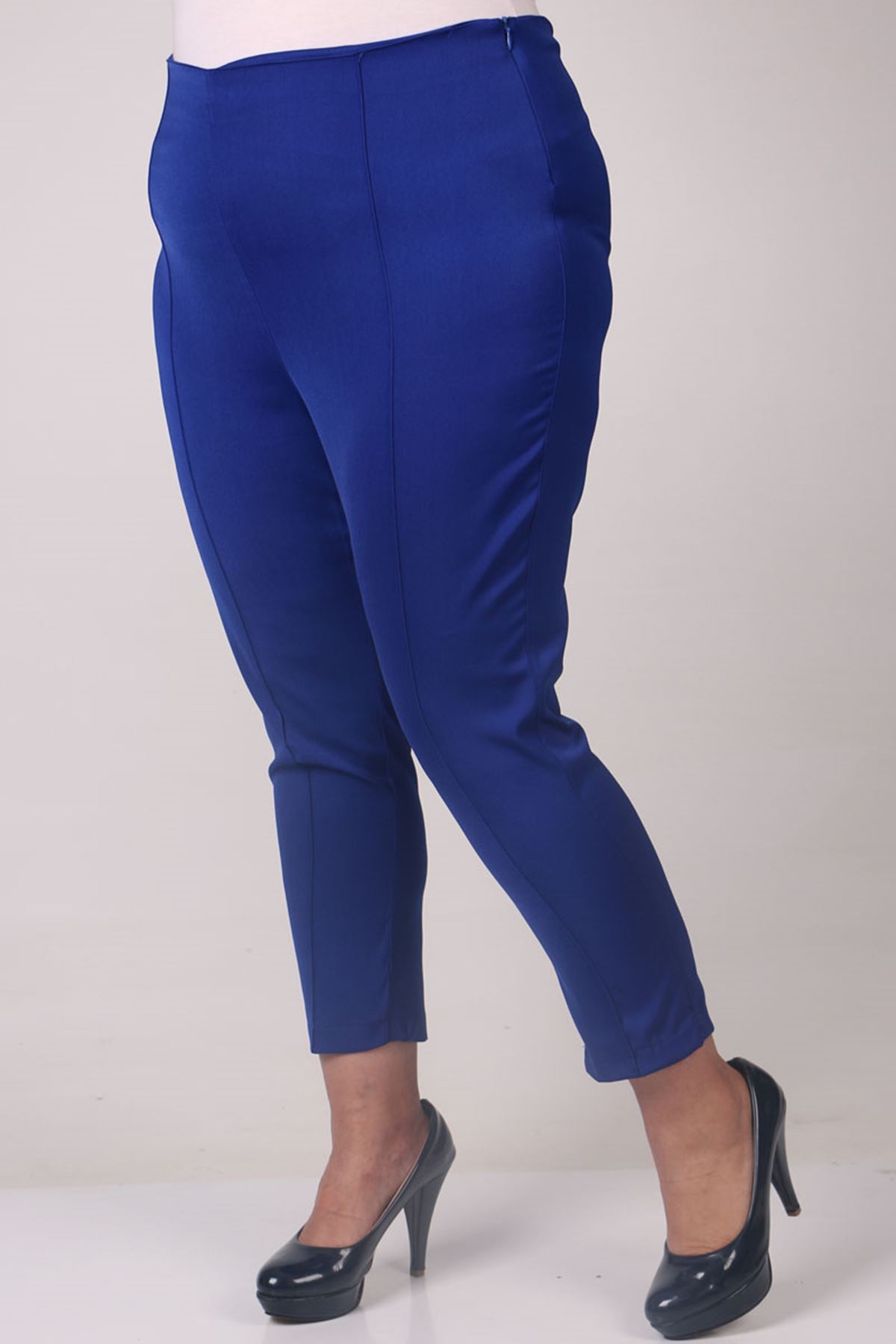 F-29029 Büyük Beden Yandan Fermuarlı Dar Paça Pantolon-Saks