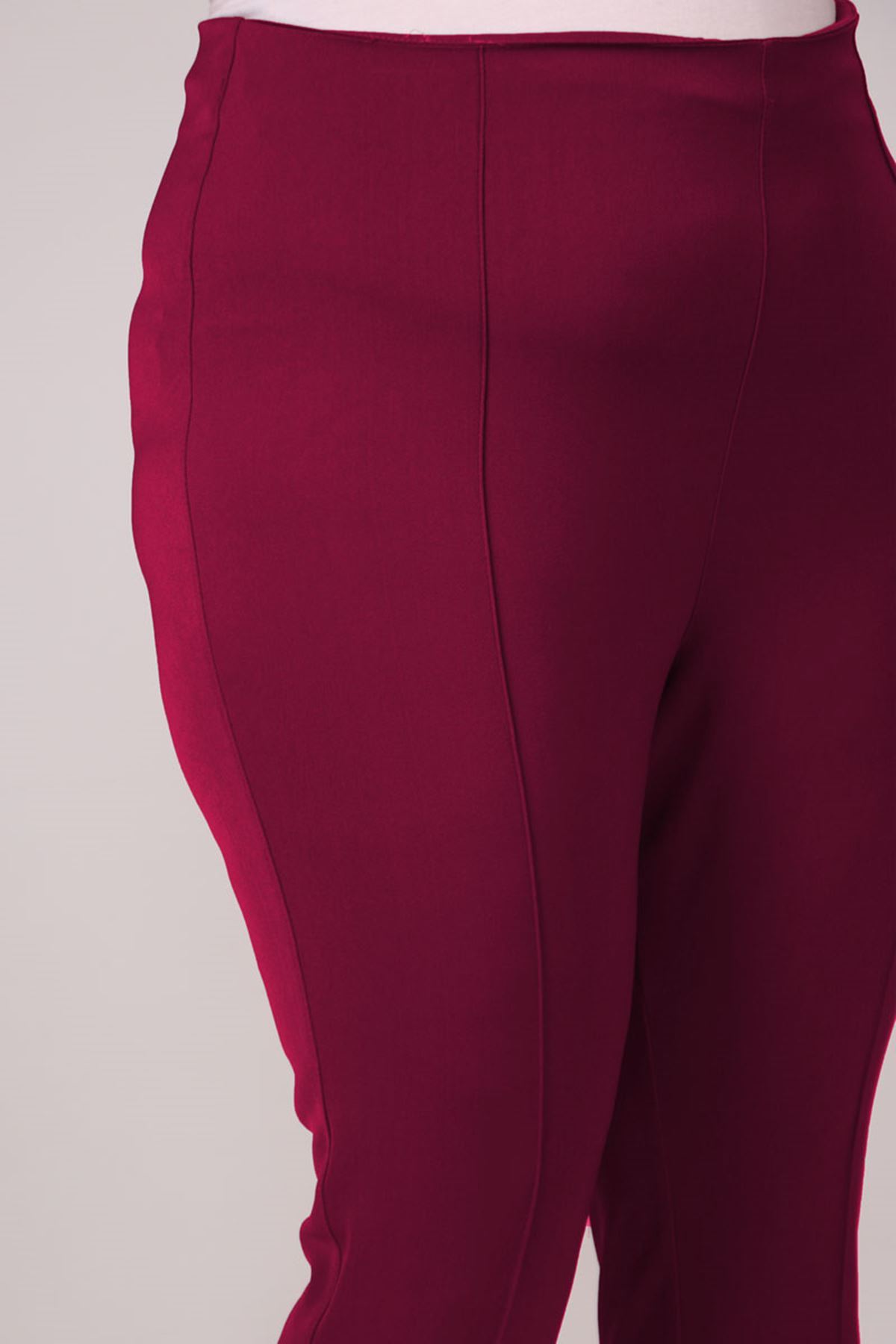 F-29029 Büyük Beden Yandan Fermuarlı Dar Paça Pantolon-Mürdüm