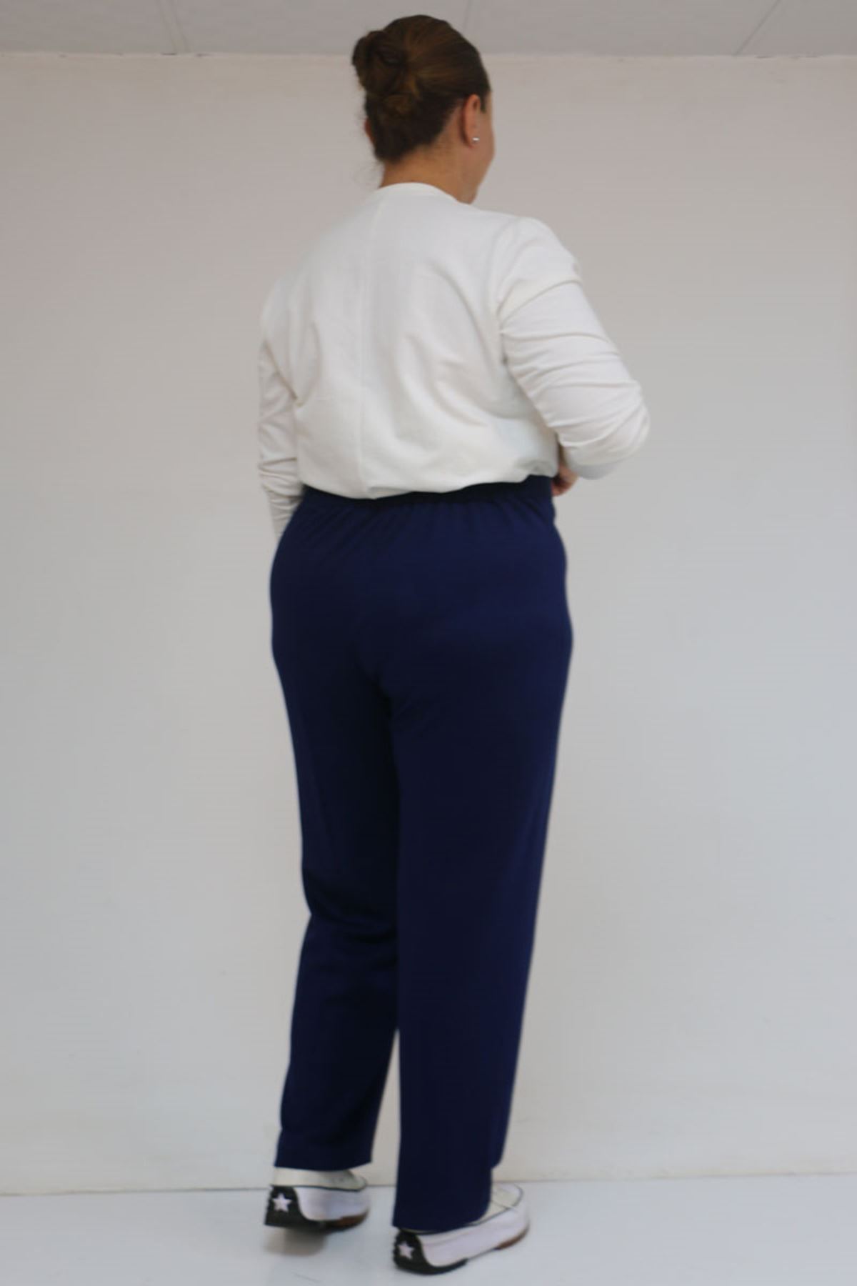 59030 Büyük Beden Düğmeli Fermuarlı Modal Pantolon - İndigo