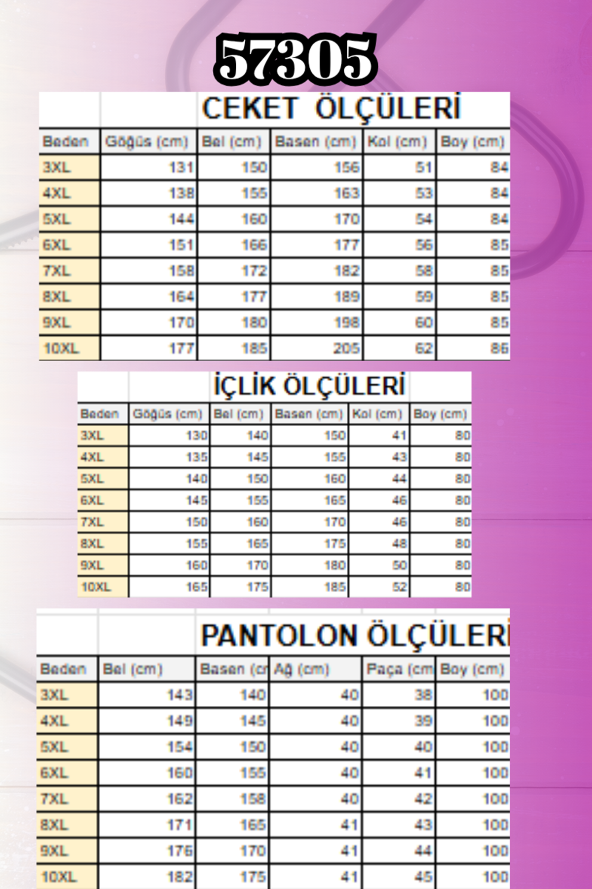 57305 Büyük Beden Modal Yeleği Cepli Üçlü Takım - İndigo