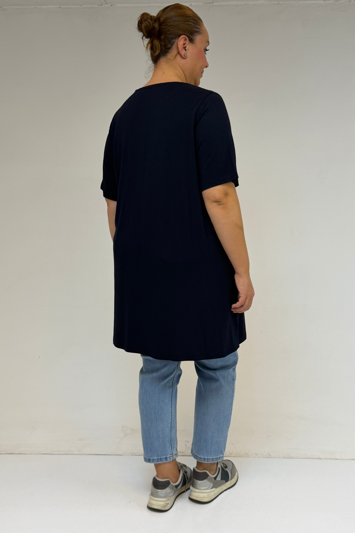 58507 Büyük Beden Yakası Biyeli Penye Tişört - Lacivert