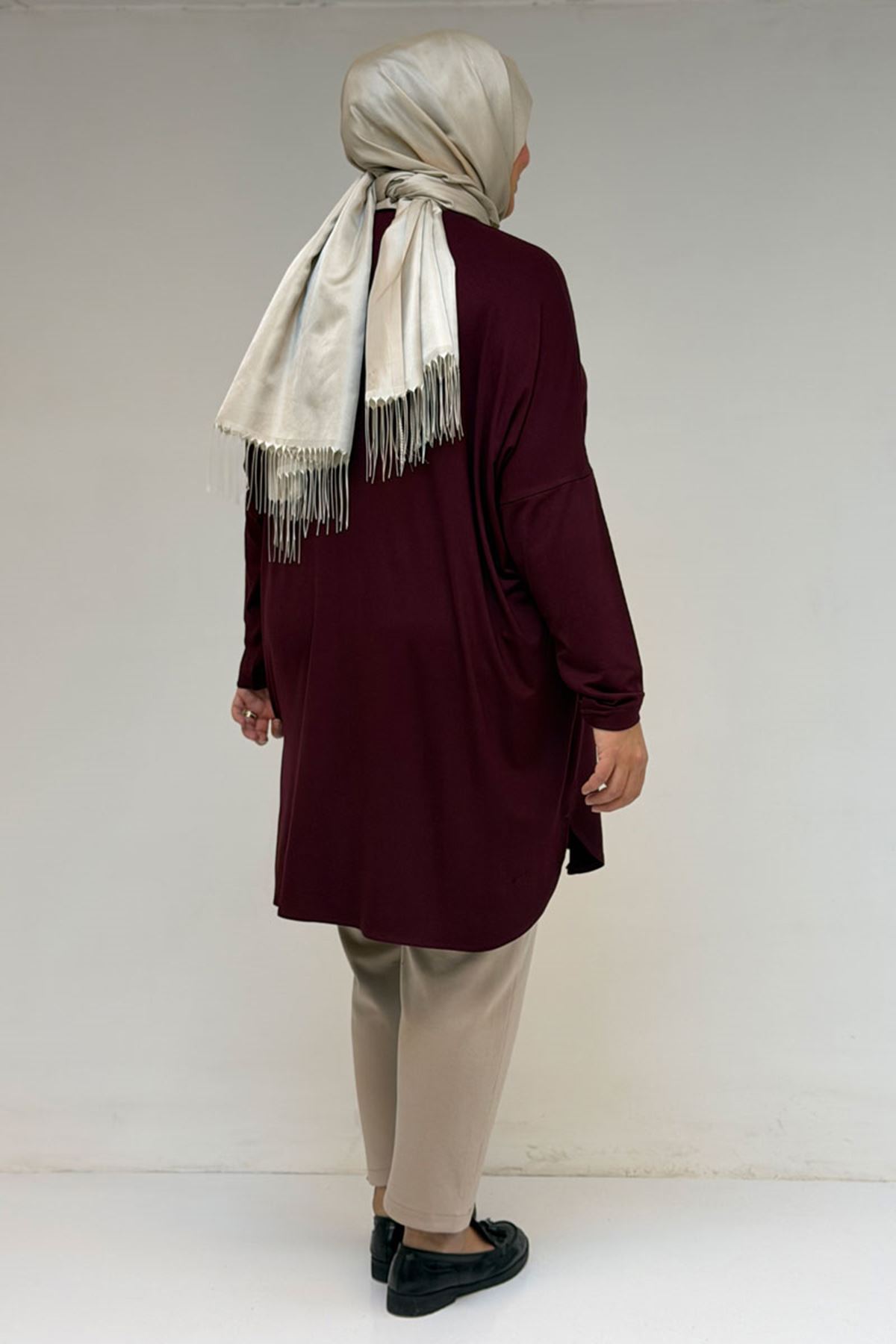 38111 Büyük Beden Basic Penye Tunik -Bordo