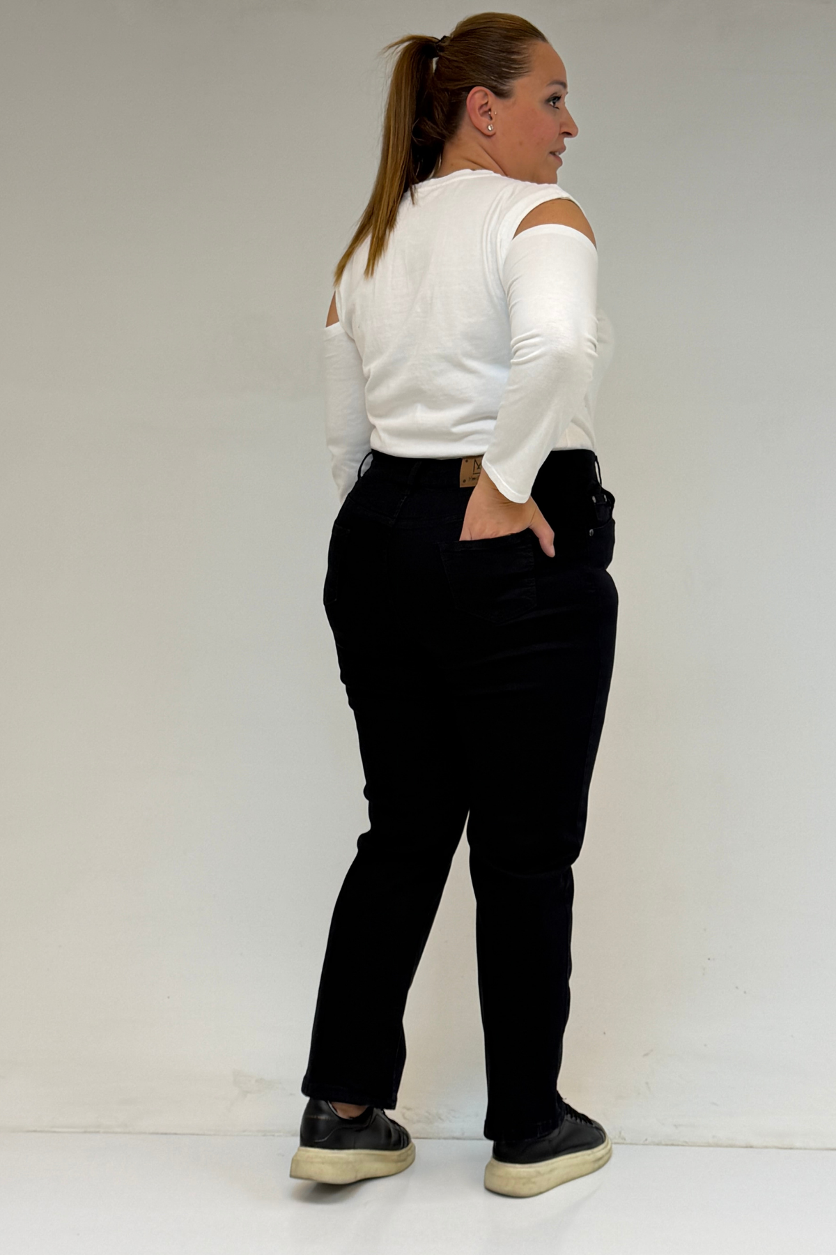 9185-4 Büyük Beden Taşlamalı Boru Paça  Kot Pantolon - Siyah