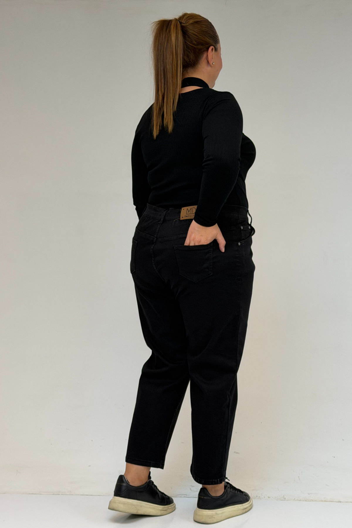 9125-6 Büyük Beden Boy Friend Kot Pantolon - Menanj Siyah