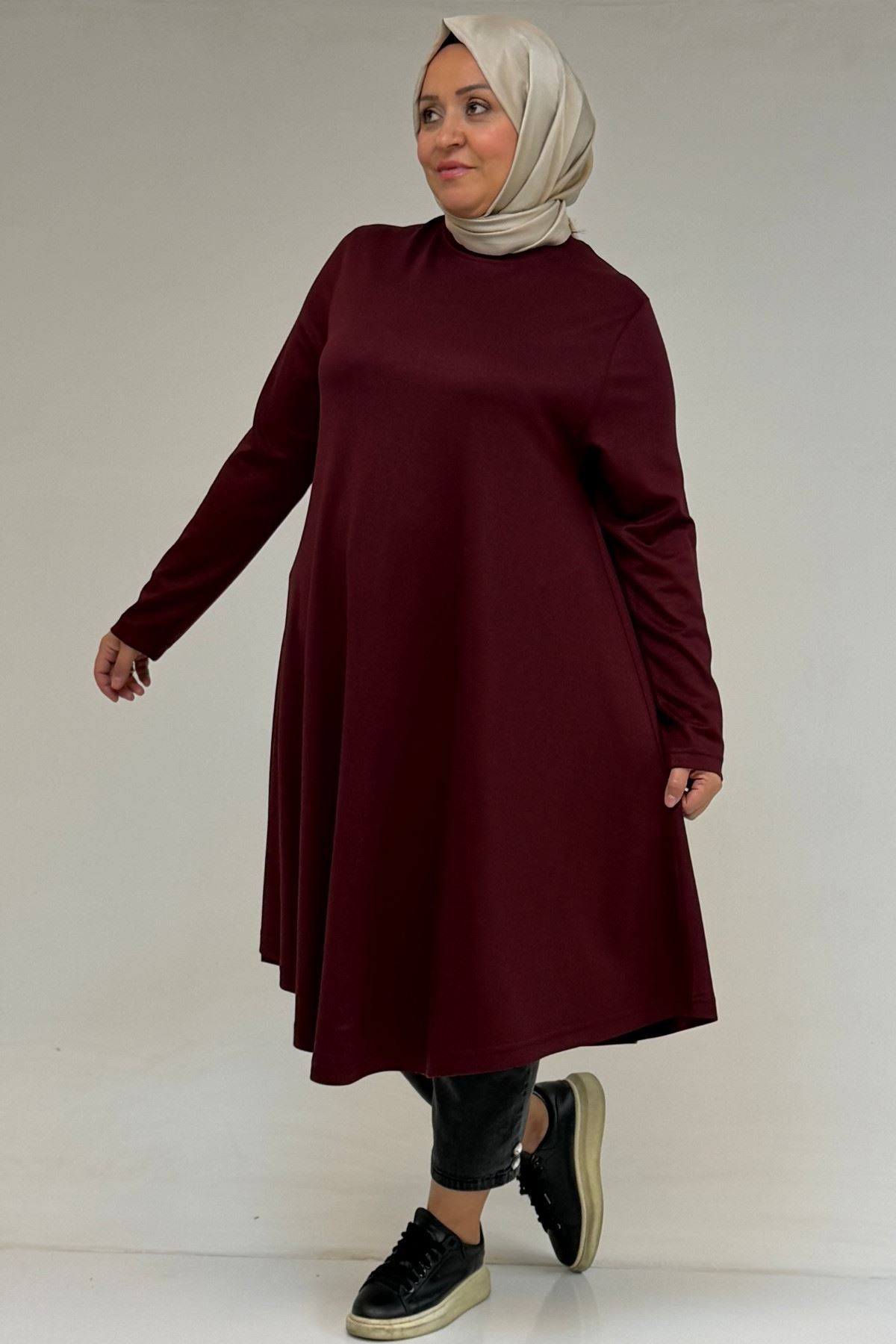 58174 Büyük Beden Mevlana Modal Tunik - Bordo