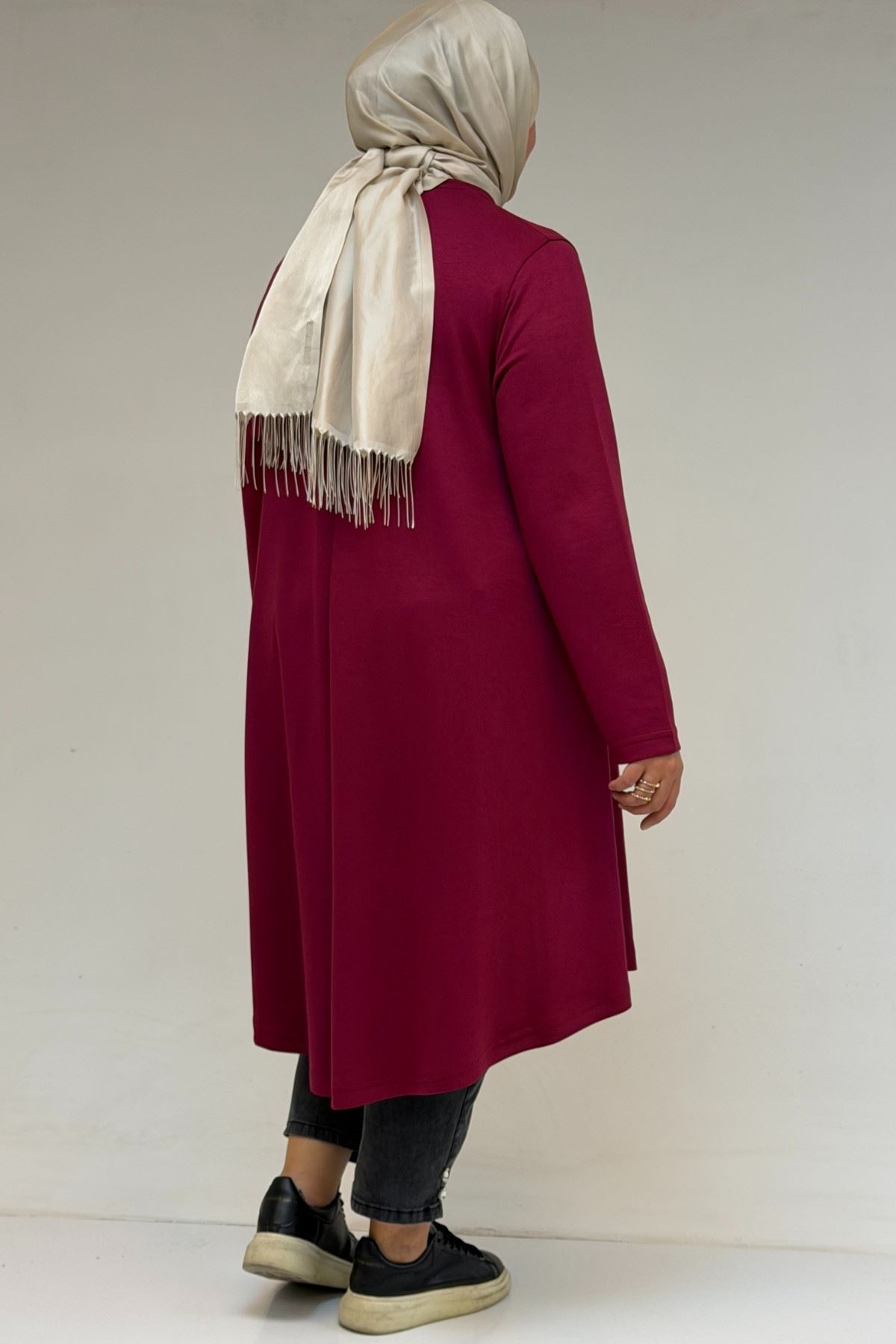 58174 Büyük Beden Mevlana Modal Tunik - Nar Çiçeği