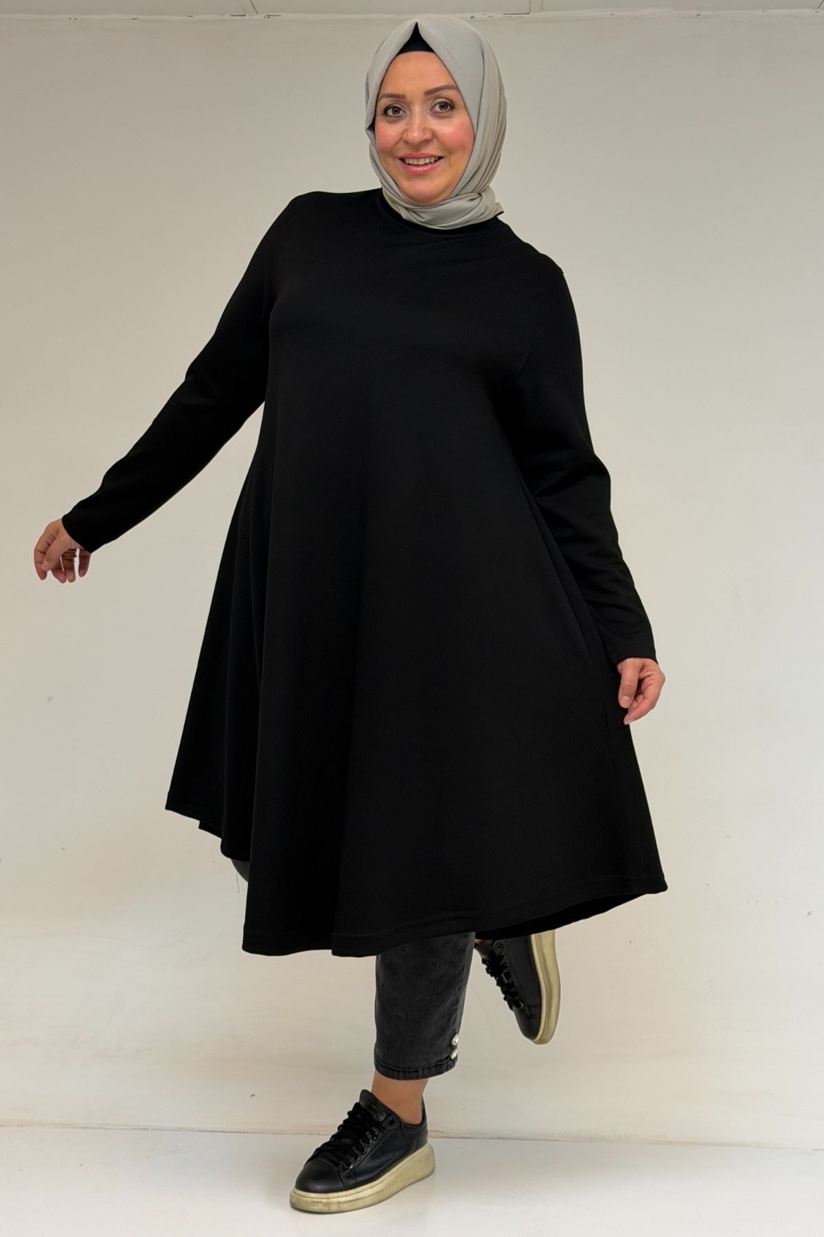 58174 Büyük Beden Mevlana Modal Tunik - Siyah