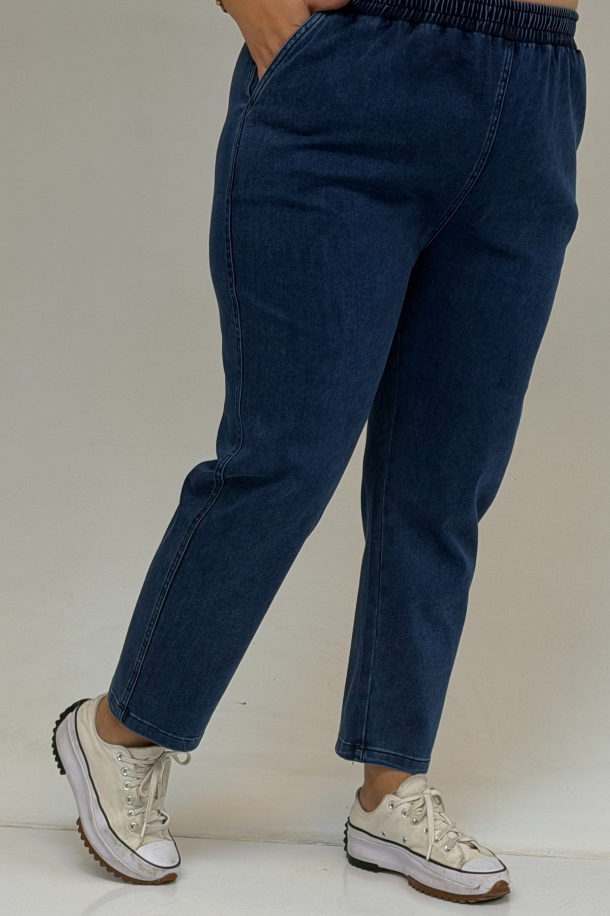 57081 Büyük Beden İki İplik Kombinli Kot Pantolonlu Takım - Lacivert