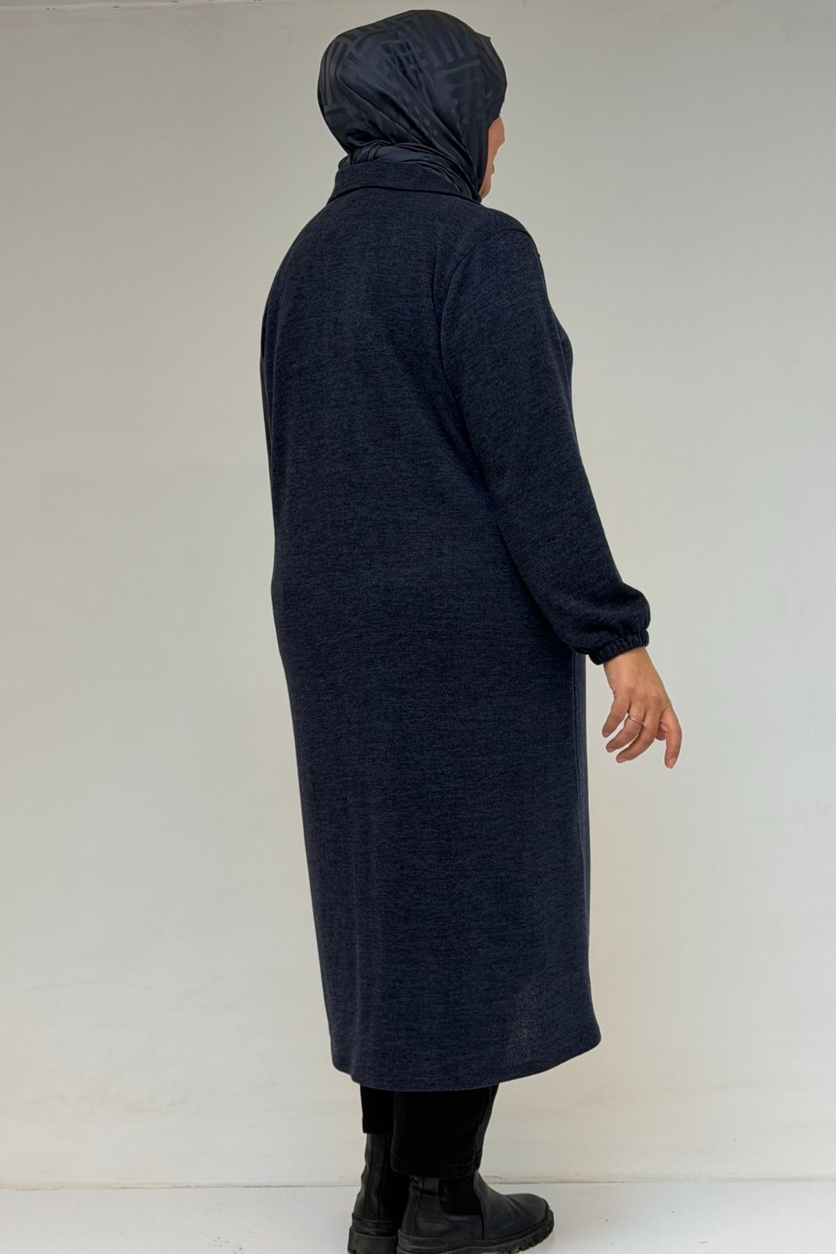 53064 Büyük Beden Fermuarlı Detaylı Mir Ceket - Lacivert