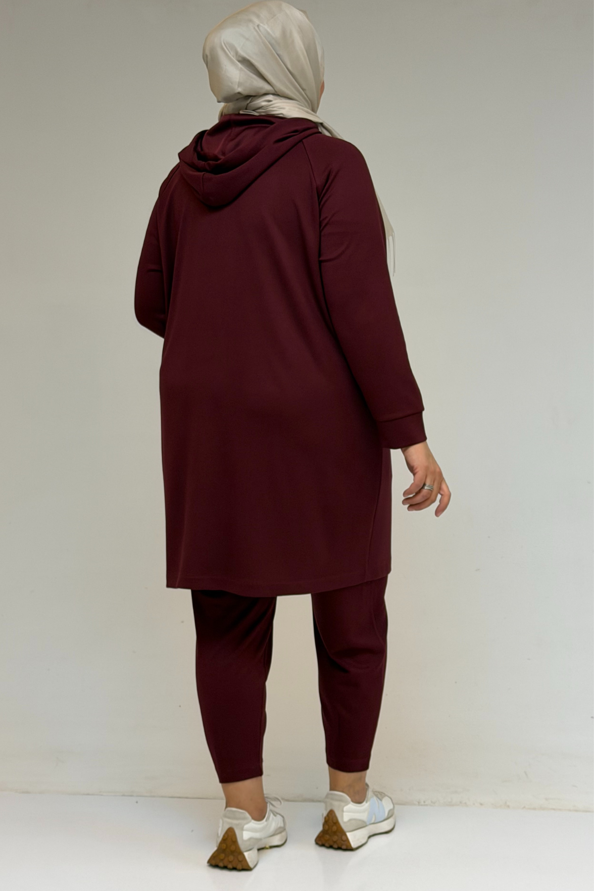 47068 Büyük Beden Çıtçıt Detaylı Modal Tunik Takım  - Bordo