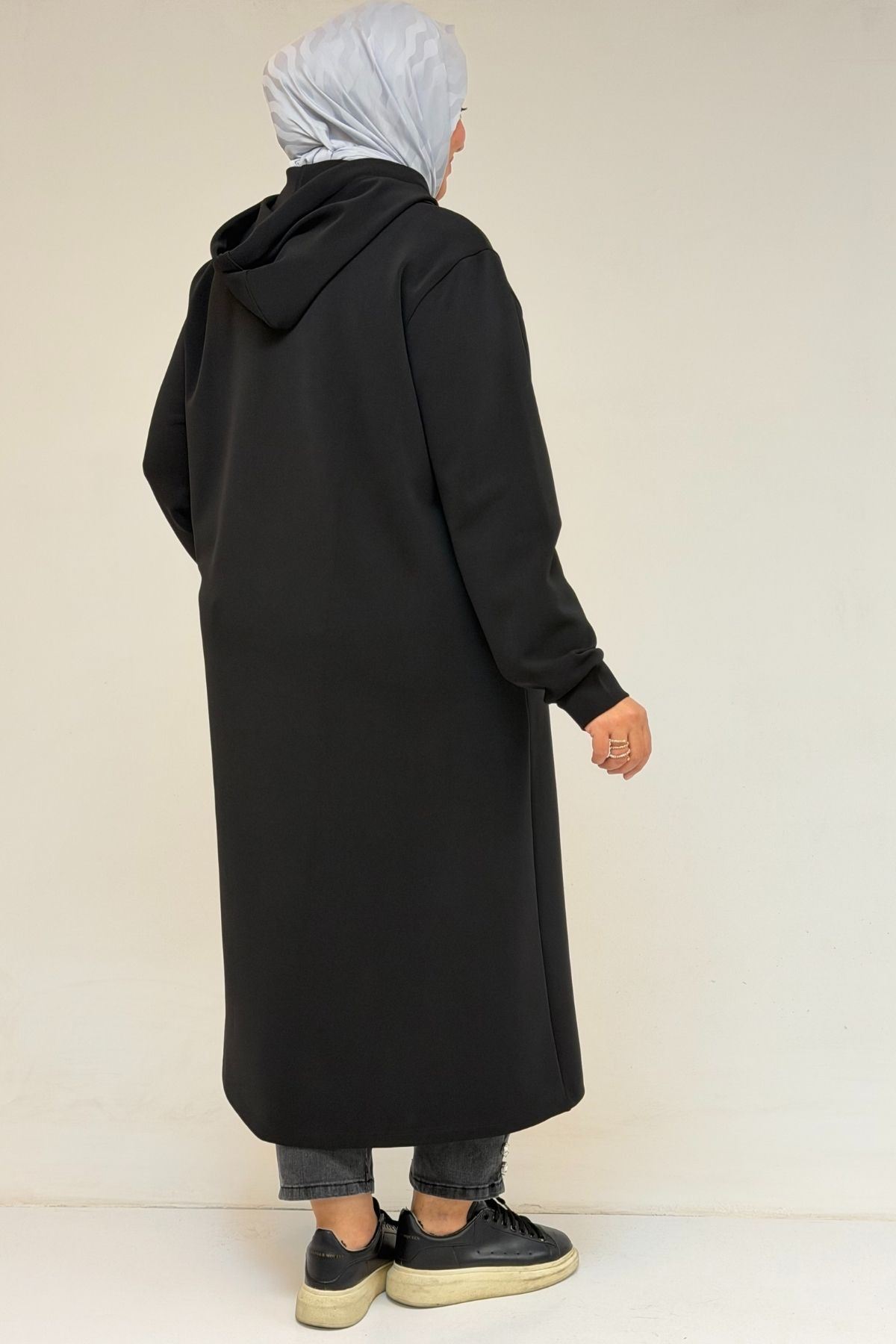 53067-E Büyük Beden Kapşonlu Çelik Ceket - Siyah