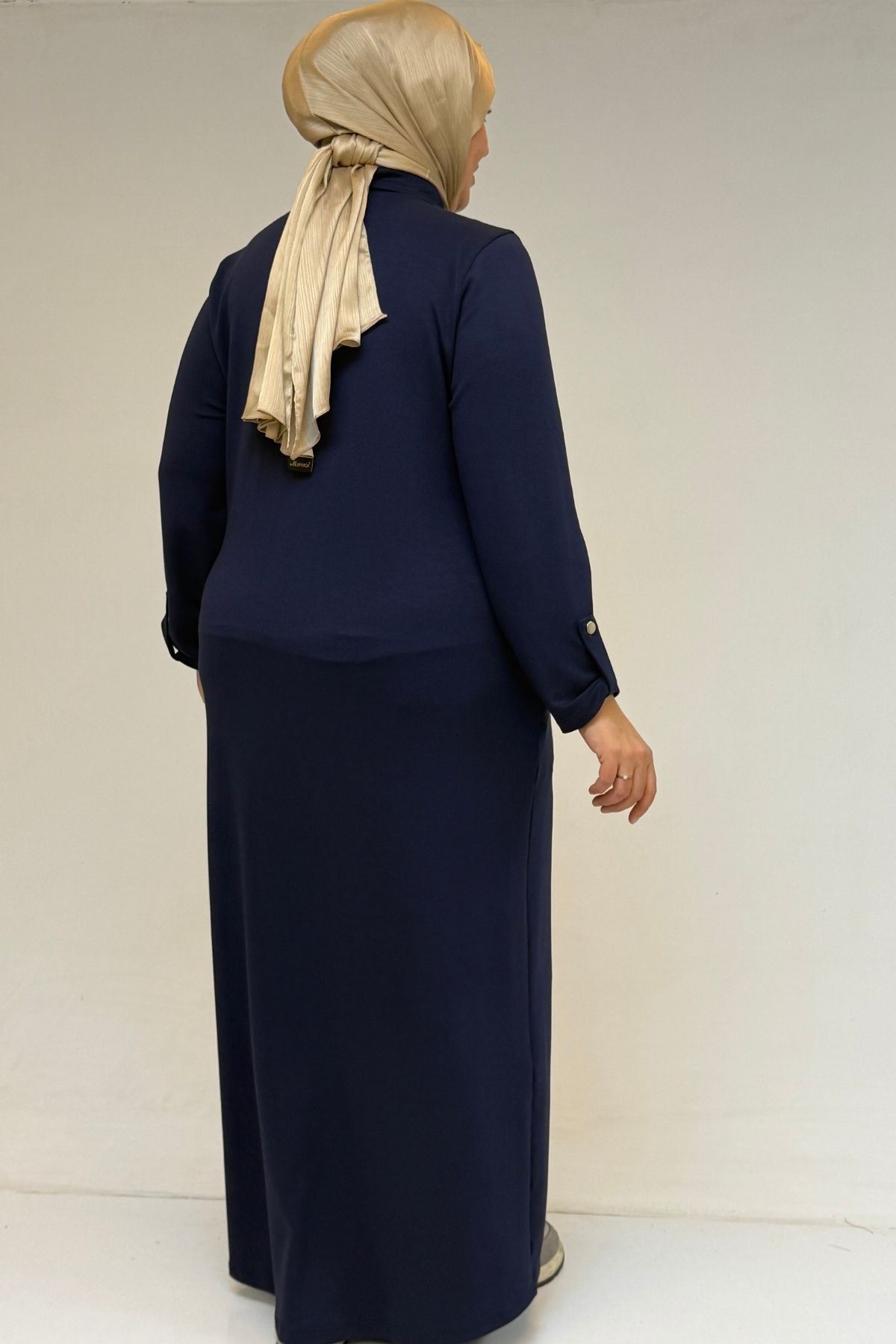 52026 Büyük Beden Şeytan Detaylı Erkek Yakalı Modal Elbise - İndigo