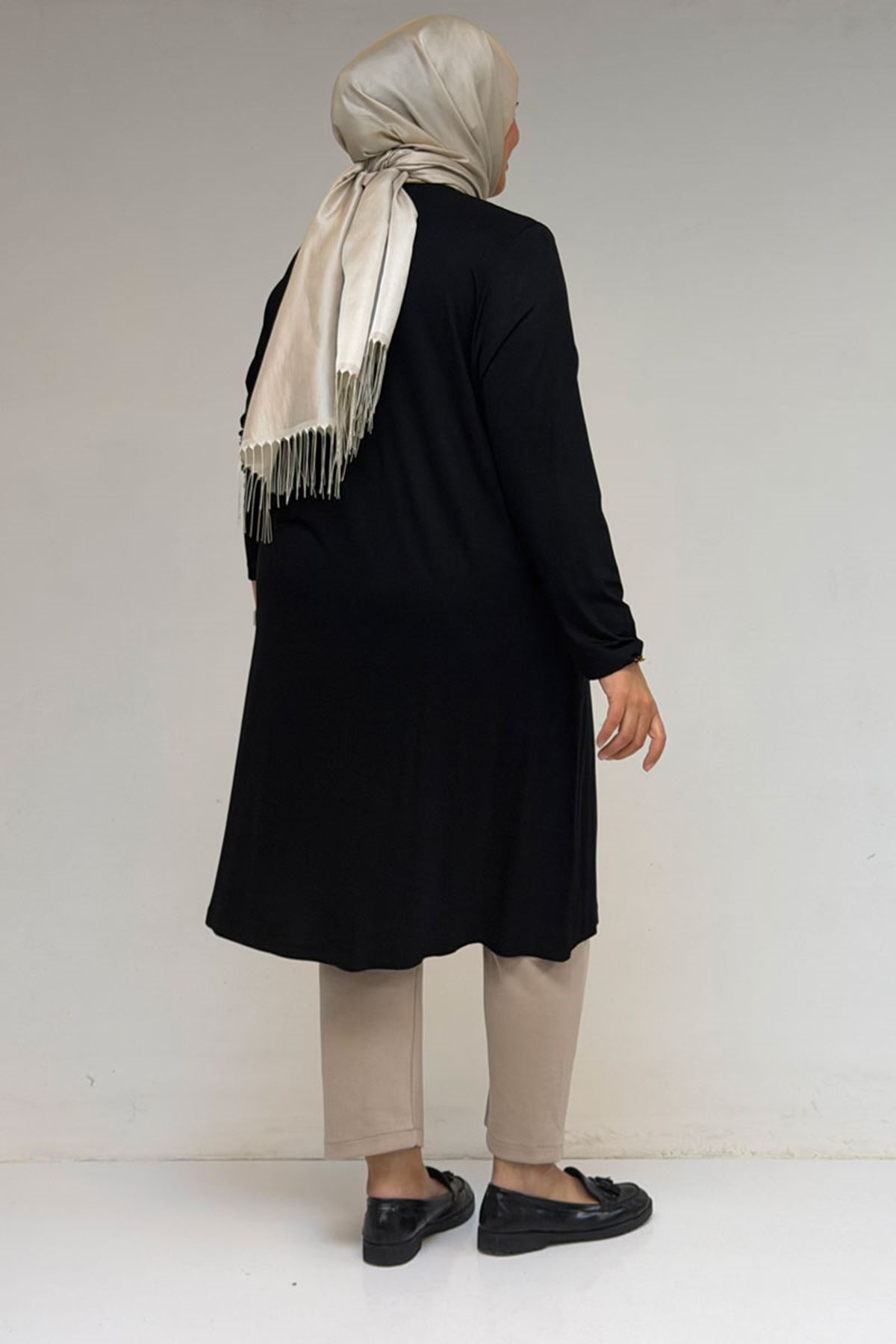 38501 Büyük Beden Basic Penye Tunik -  Siyah