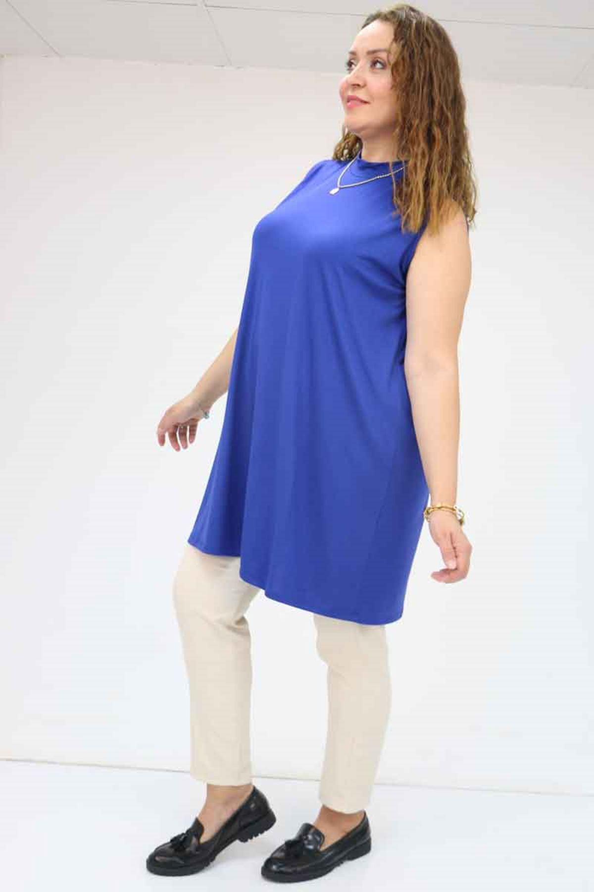 58501 Büyük Beden Hakim Yakalı Penye İçlik - İndigo