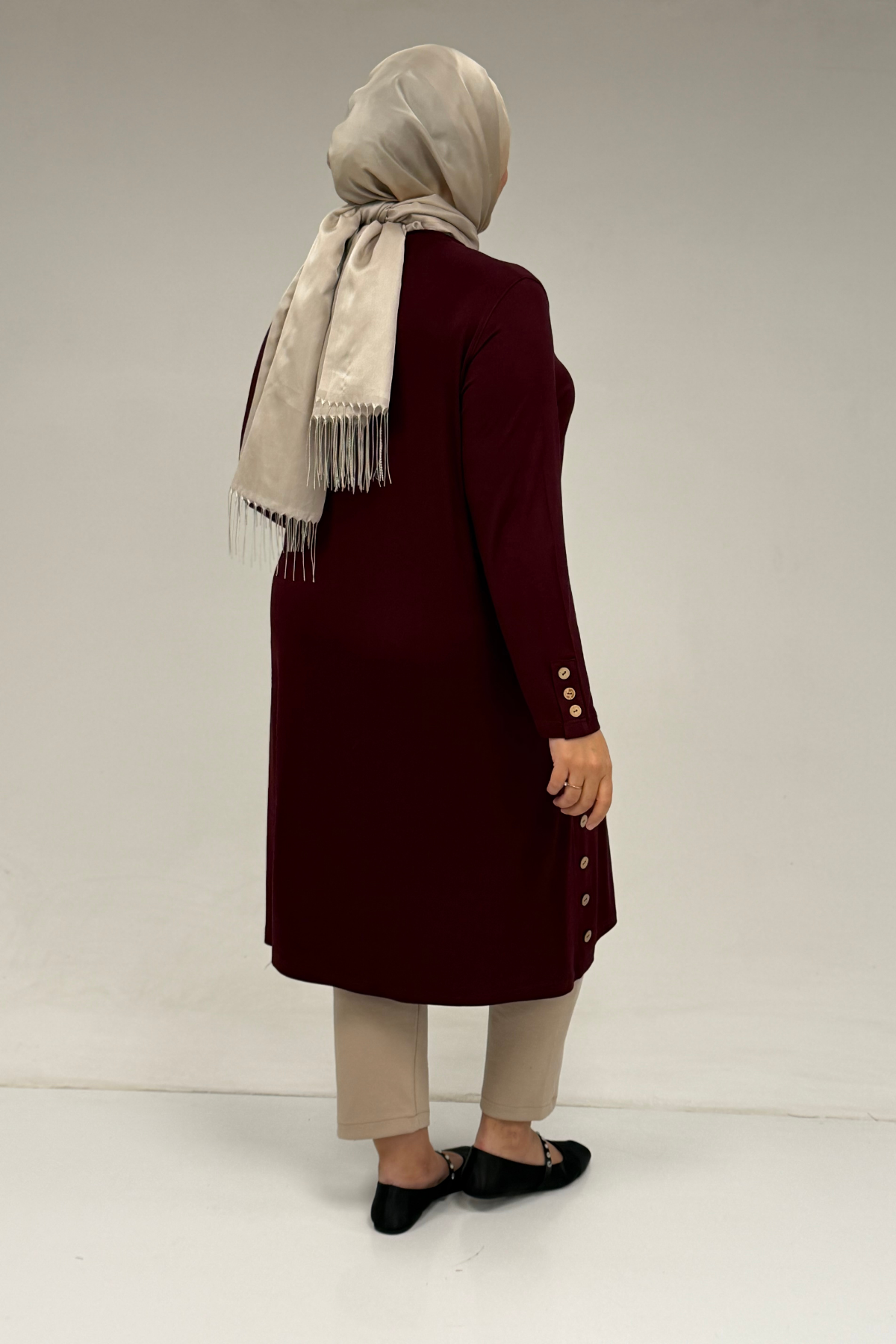 38015  Büyük Beden Düğme Detaylı Penye Tunik - Bordo