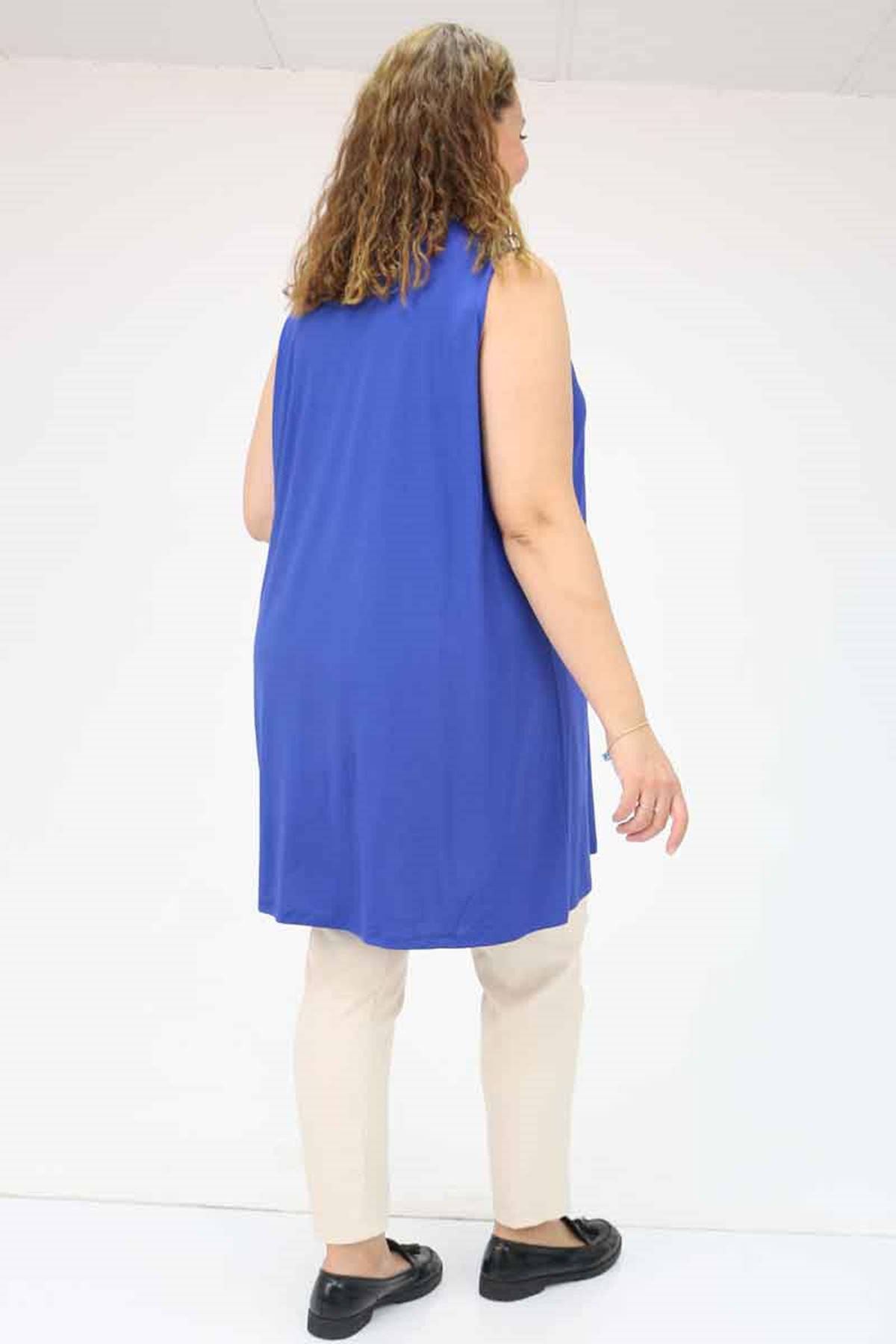 58501 Büyük Beden Hakim Yakalı Penye İçlik - İndigo