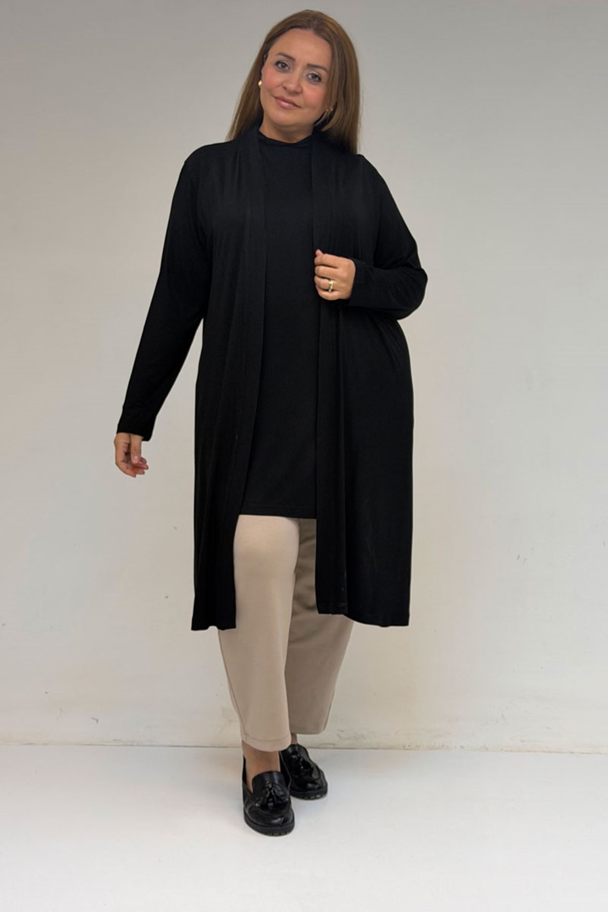 58501 Büyük Beden Hakim Yakalı Penye İçlik - Siyah