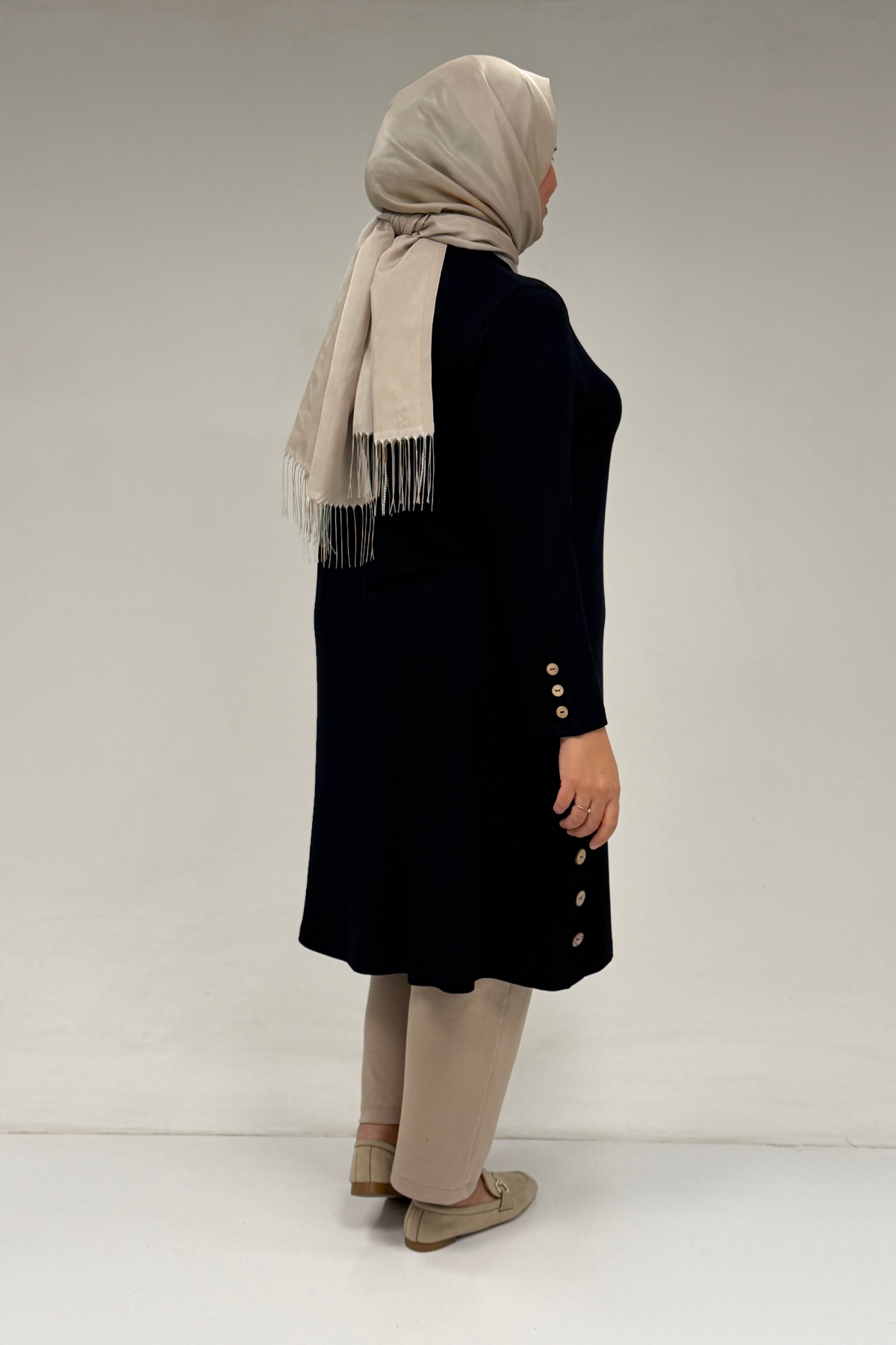 38015  Büyük Beden Düğme Detaylı Penye Tunik - Lacivert