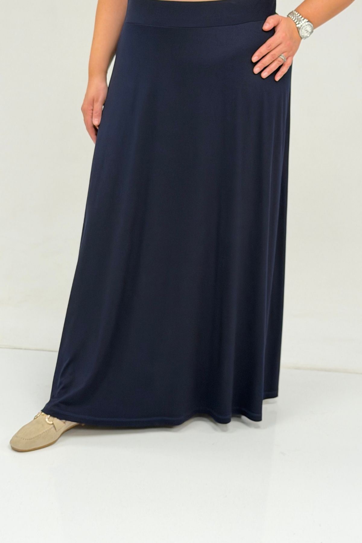 65001 Büyük Beden Basic Penye Etek - Lacivert