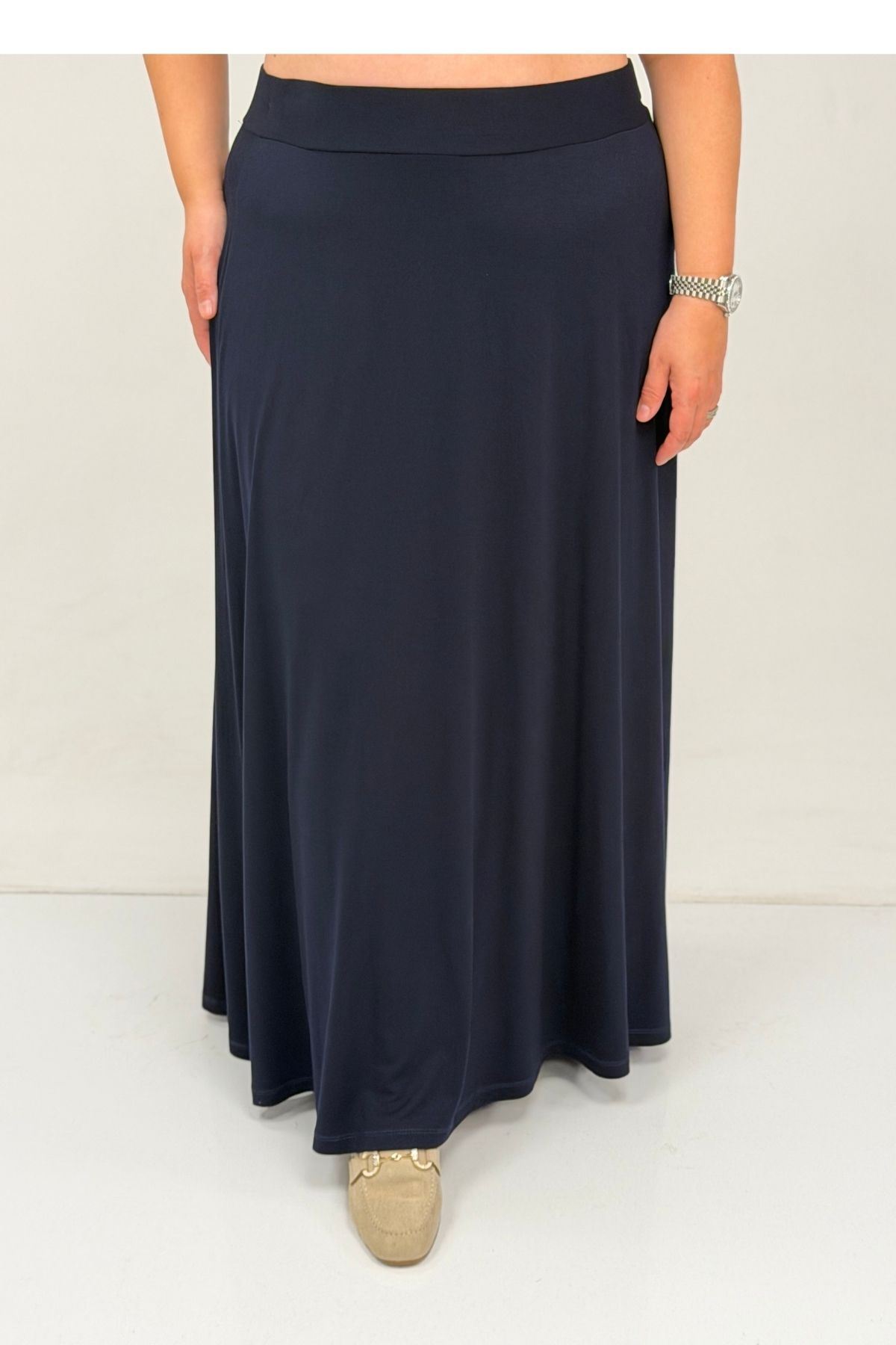 65001 Büyük Beden Basic Penye Etek - Lacivert