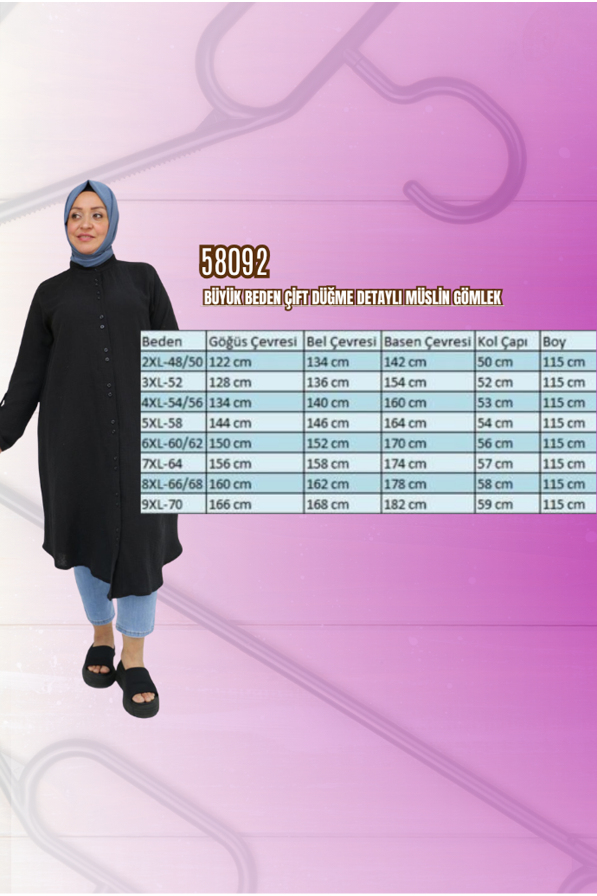 68013 Büyük Beden Tek Düğme Detaylı Müslin Gömlek - Nefti