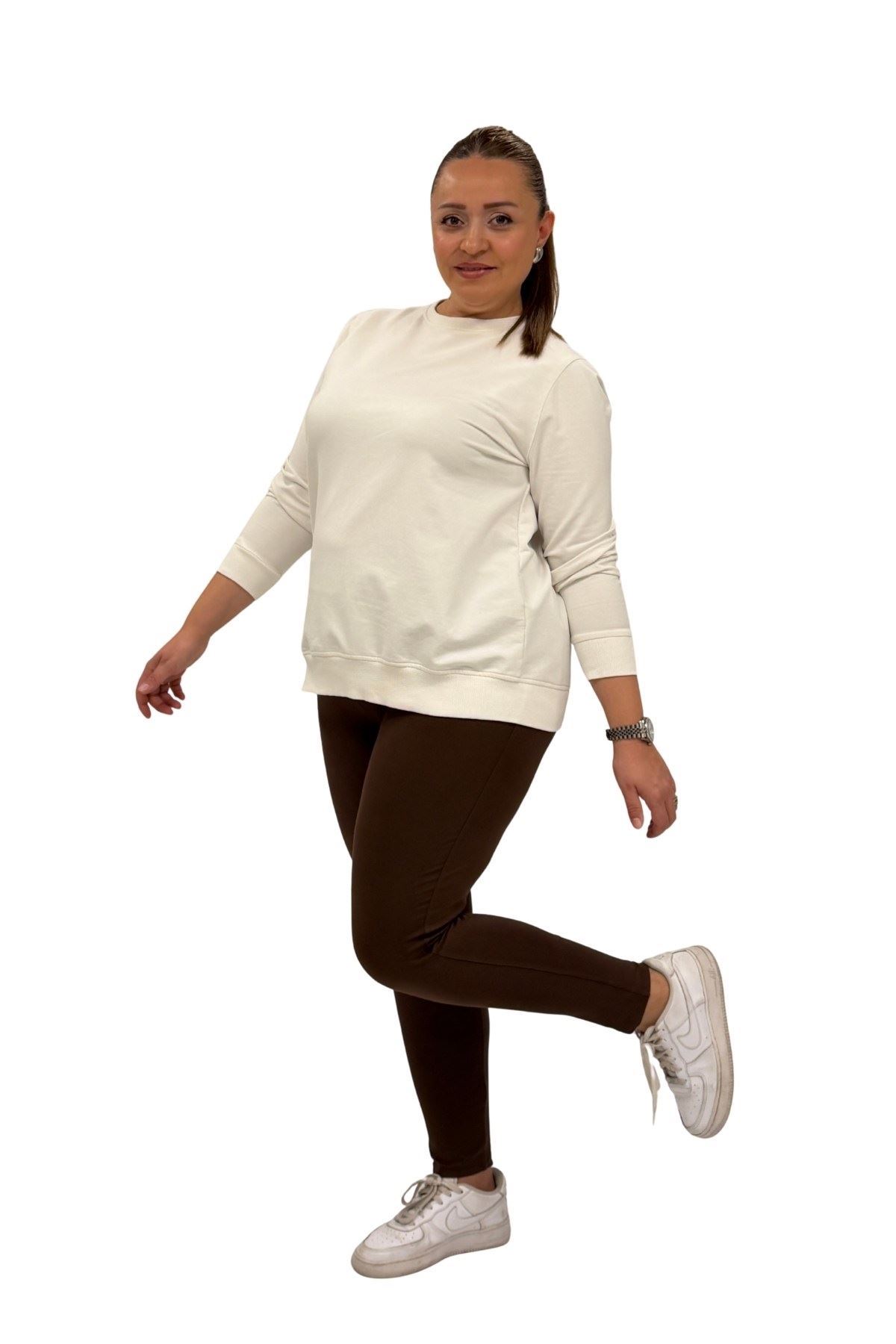 59501 Büyük Beden Penye Tayt - Kahve