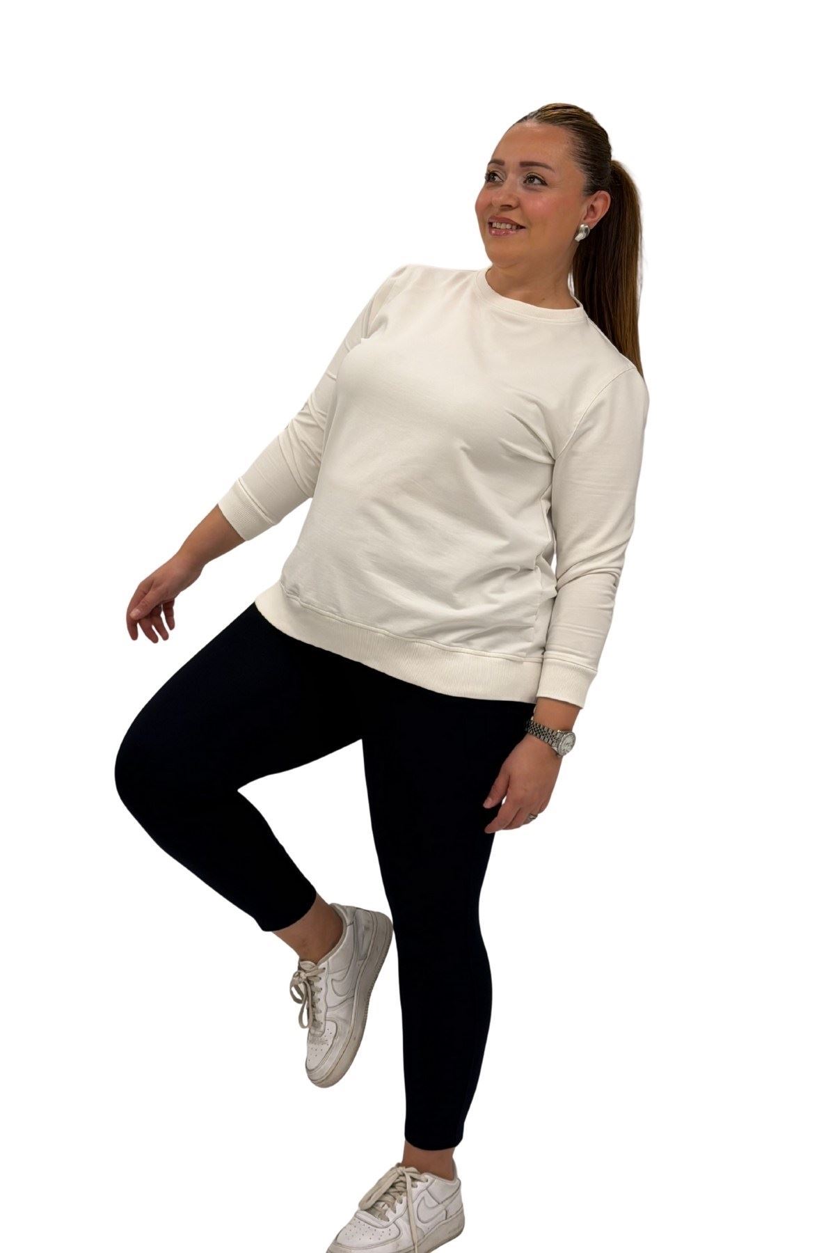 59501 Büyük Beden Penye Tayt - Koyu Lacivert