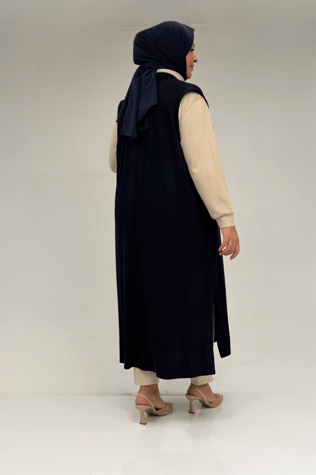 54005 Büyük Beden Patı Pileli Giy Çık Yelek - Lacivert