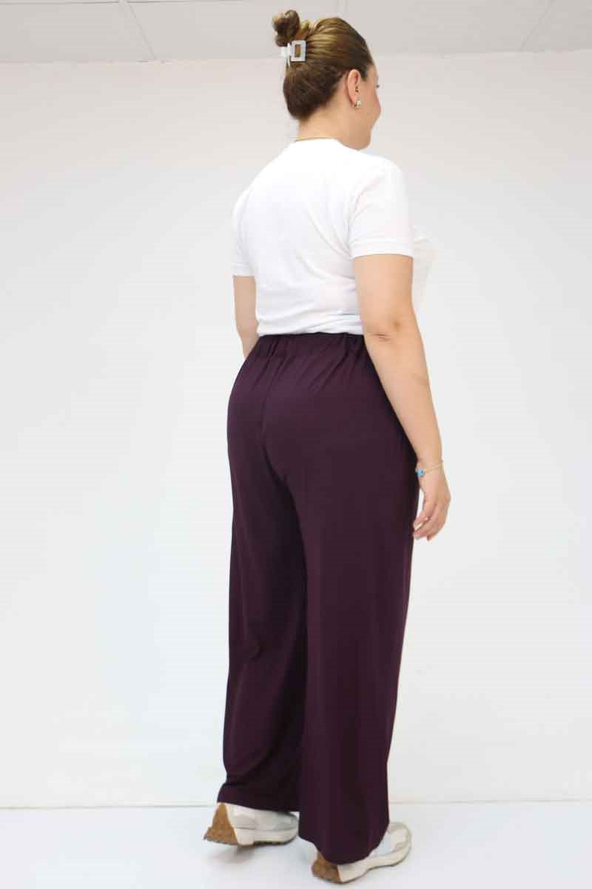 59002 Büyük Beden Pile Detaylı Penye Pantolon - Mor