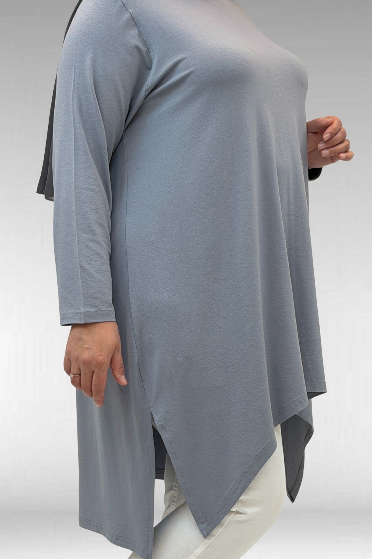 58070 Büyük Beden Asimetrik Kesim Penye Tunik - Gri