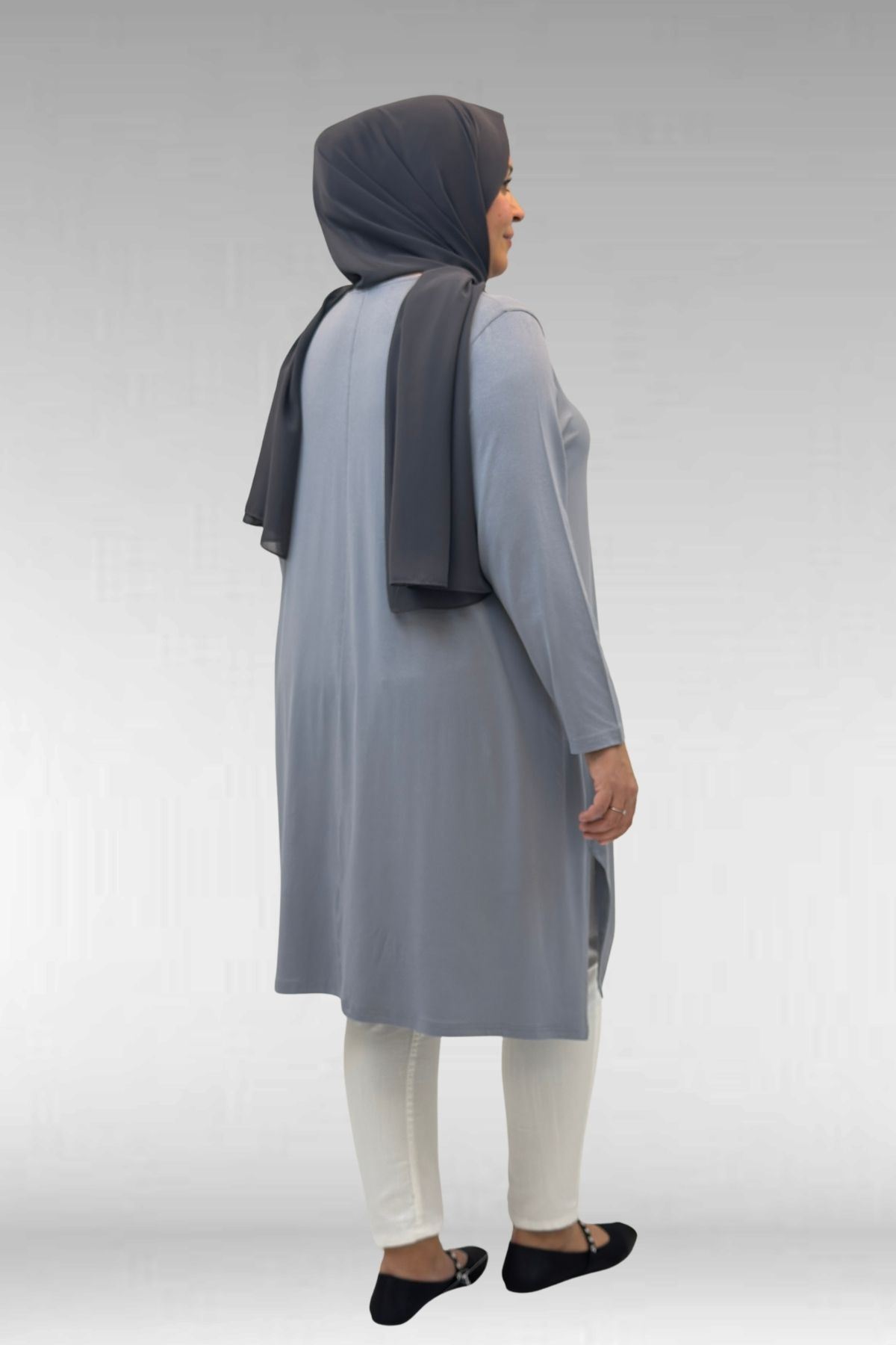 58070 Büyük Beden Asimetrik Kesim Penye Tunik - Gri