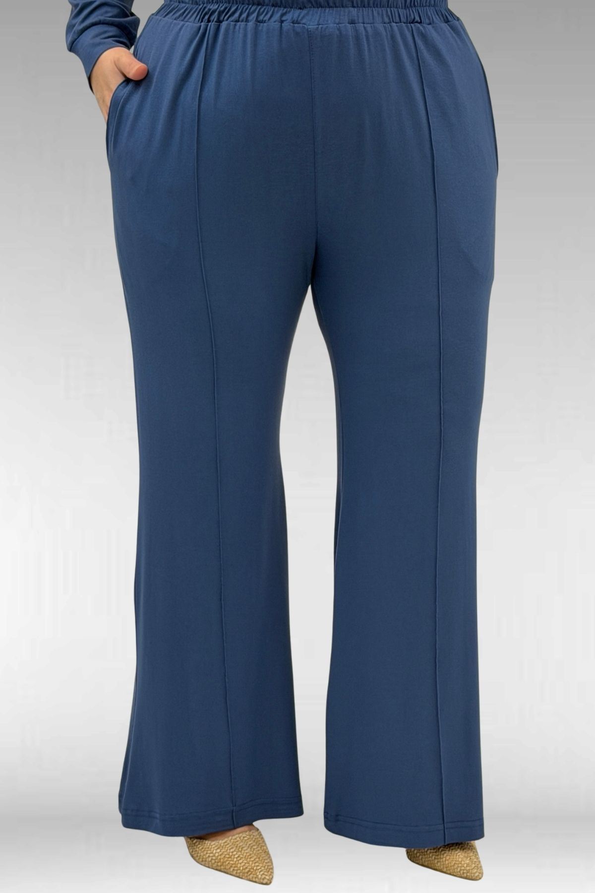 67021 Büyük Beden Taş Baskı Detaylı Parçalı Pantolonlu Takım - Petrol