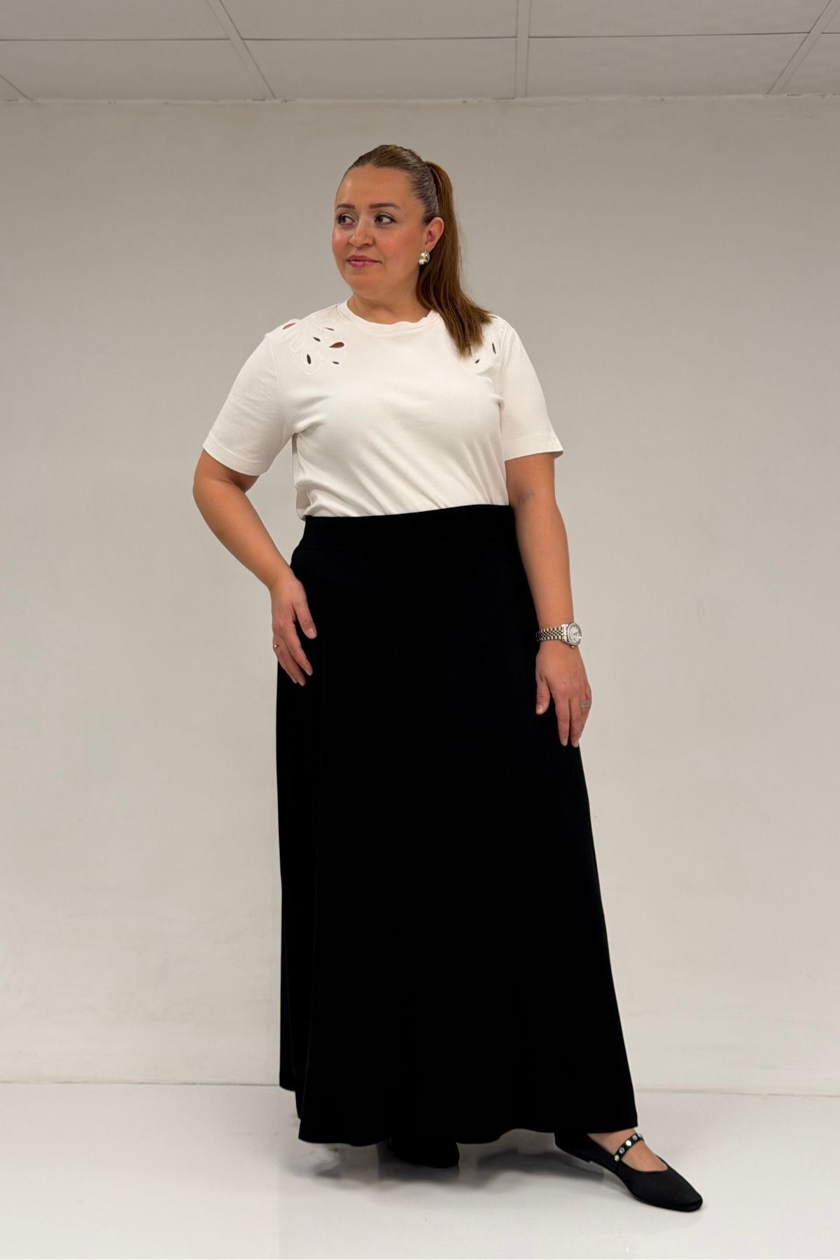 65001-E Büyük Beden Basic Penye Etek - Siyah