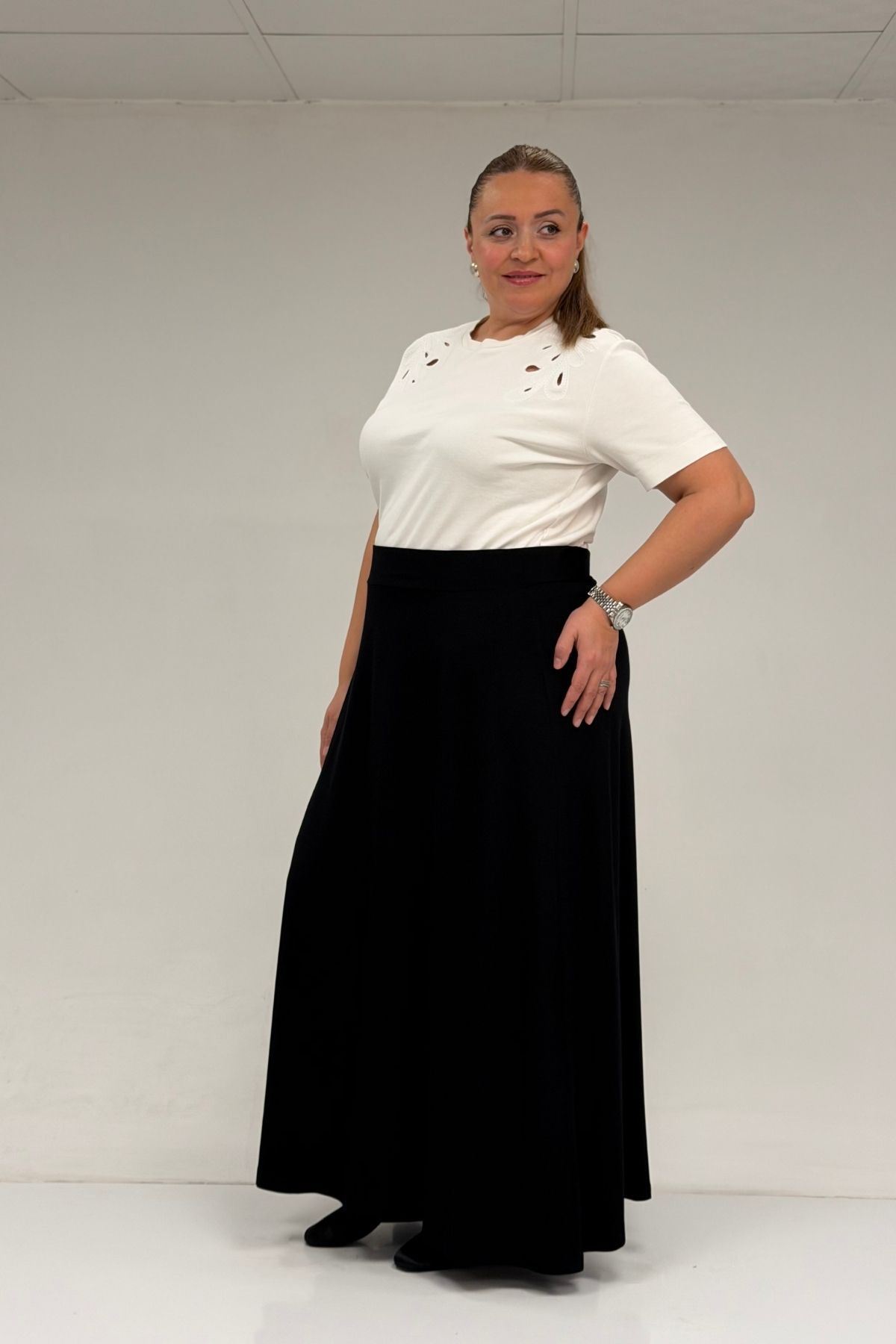 65001-E Büyük Beden Basic Penye Etek - Siyah