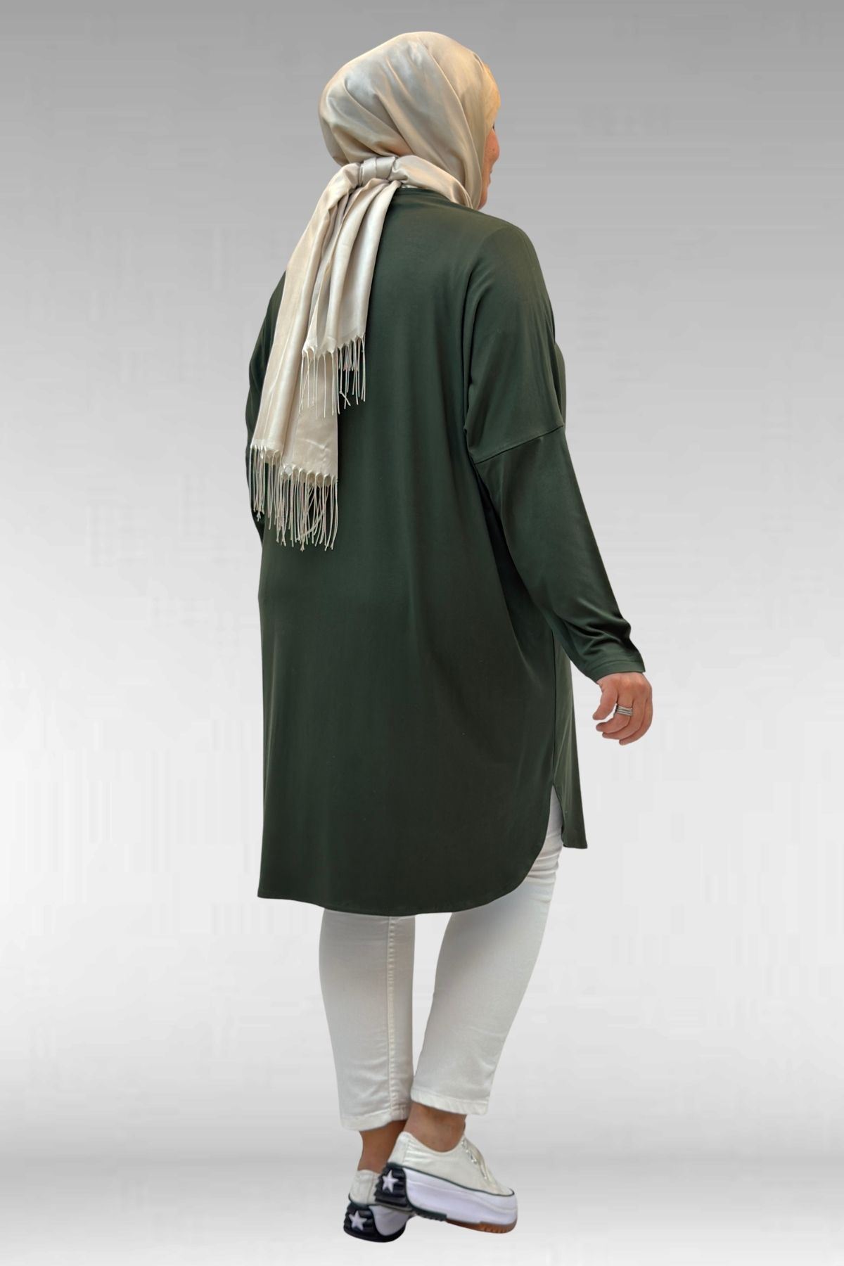 38111 Büyük Beden Basic Penye Tunik - Haki