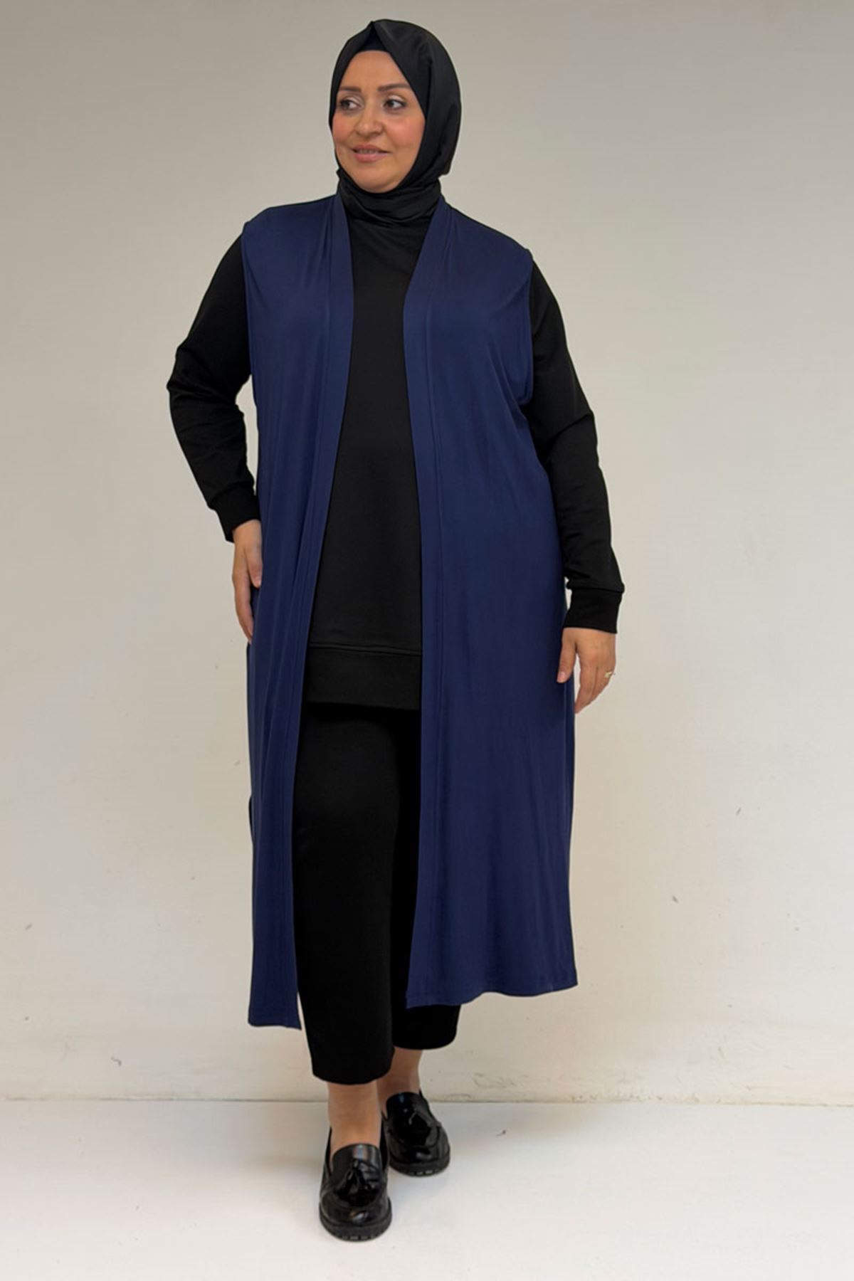 34000 Büyük Beden Penye Giy-Çık Yelek - İndigo