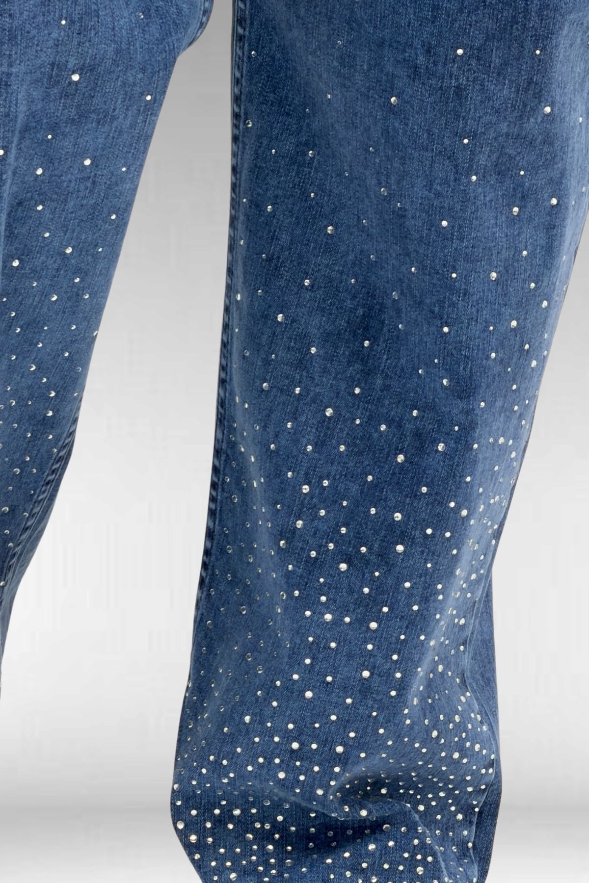 69001 Büyük Beden Beli Lastikli Sahte Cepli Taşlı Kot Pantolon - Lacivert